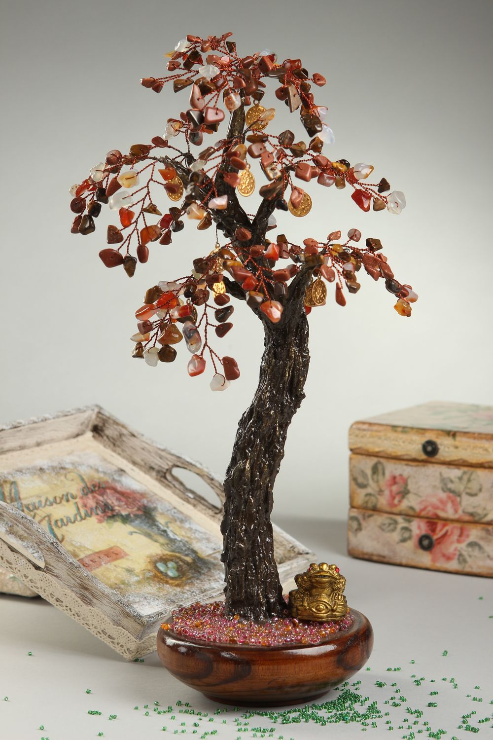Tree with natural stones handmade beaded tree table decor decorative use only photo 1