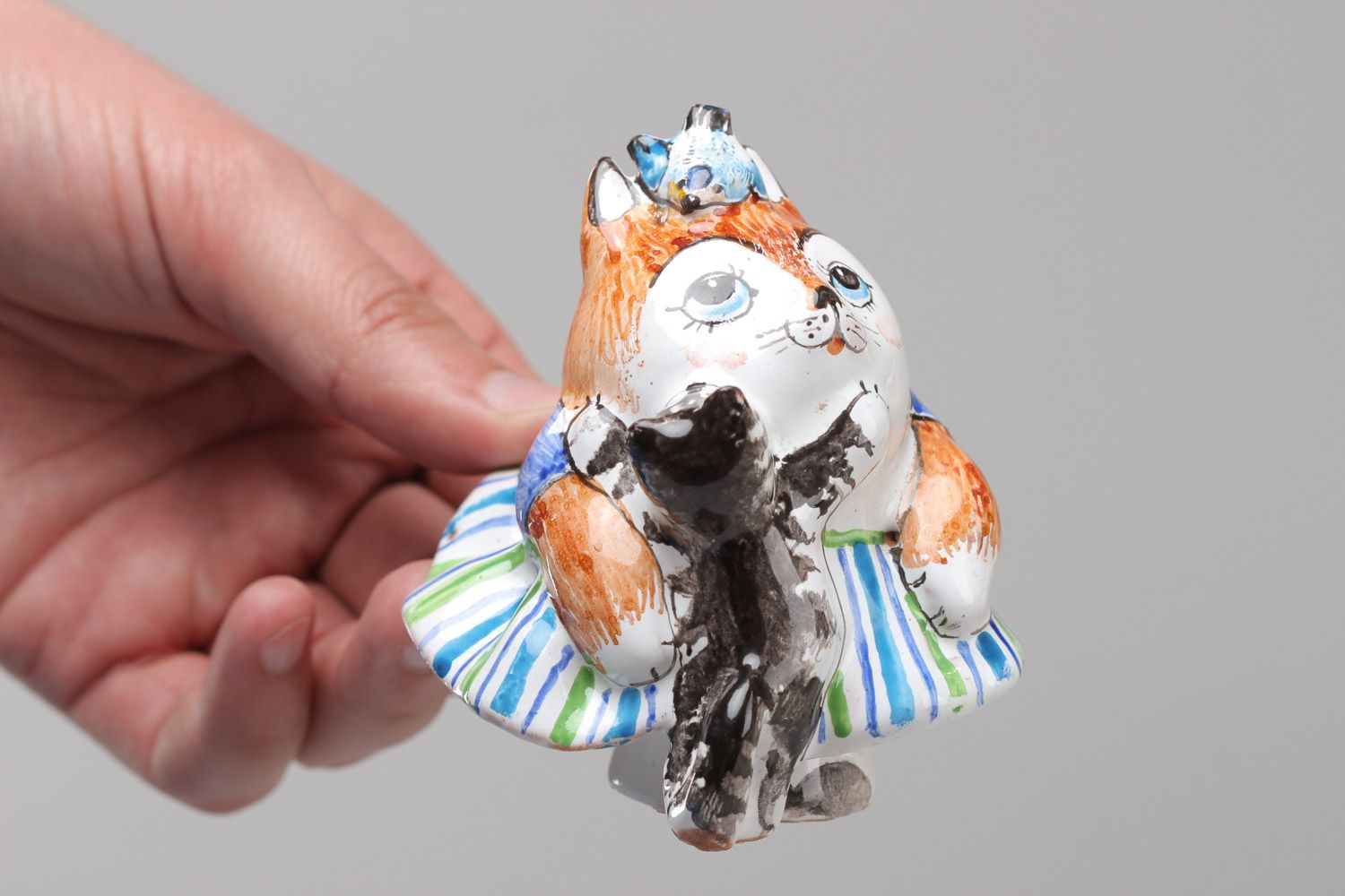 Figura decorativa de cerámica  hecha a mano gata madre foto 5