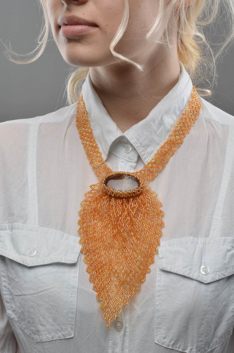 Handmade necklace beaded tie elegant accessory for girls beaded jewelry photo 5