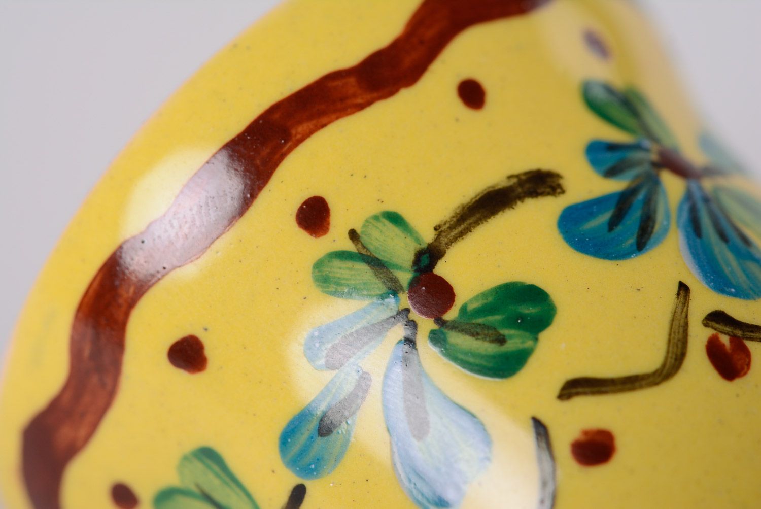 Handmade decorative yellow maiolica ceramic hanging bell painted with glaze photo 3