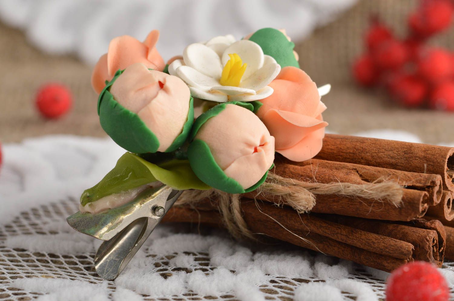 Beautiful handmade hair clip flower barrette polymer clay ideas gifts for her photo 1