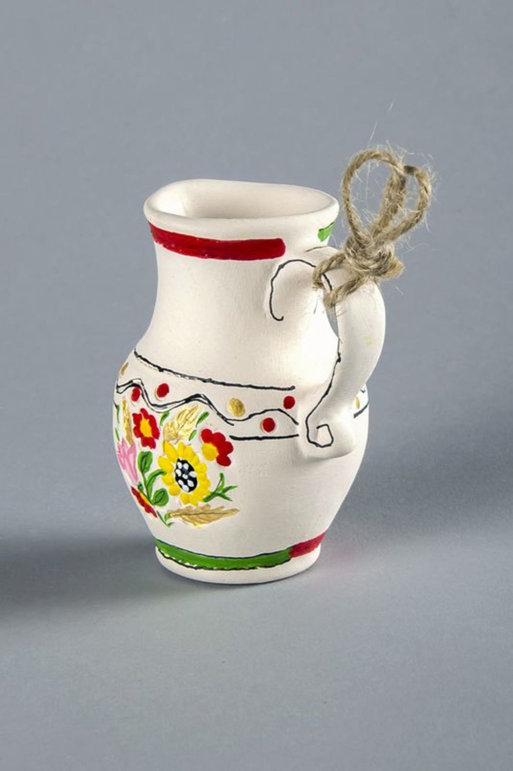 Decorative clay jug on the rope for home décor 0,4 lb photo 2