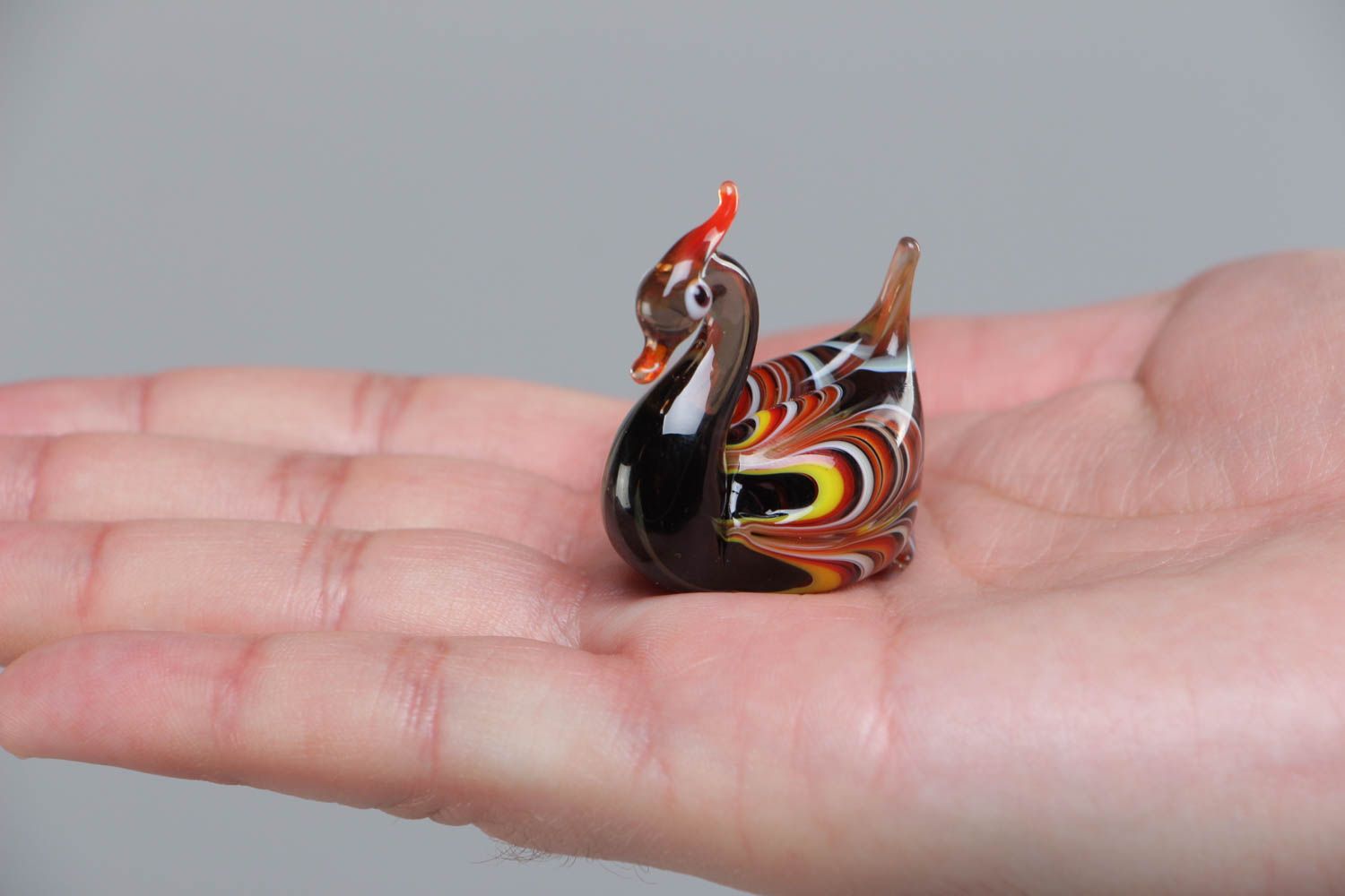 Handmade collectible lampwork glass miniature animal figurine of motley duck photo 5