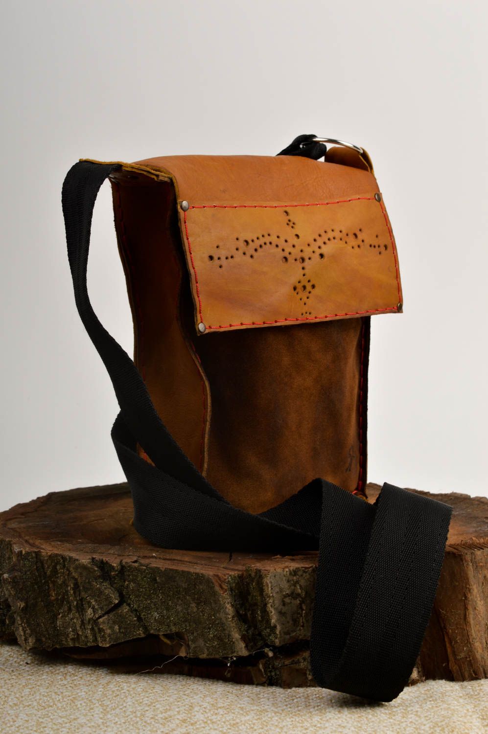 Handmade unisex leather bag unusual designer bag stylish accessory present photo 1