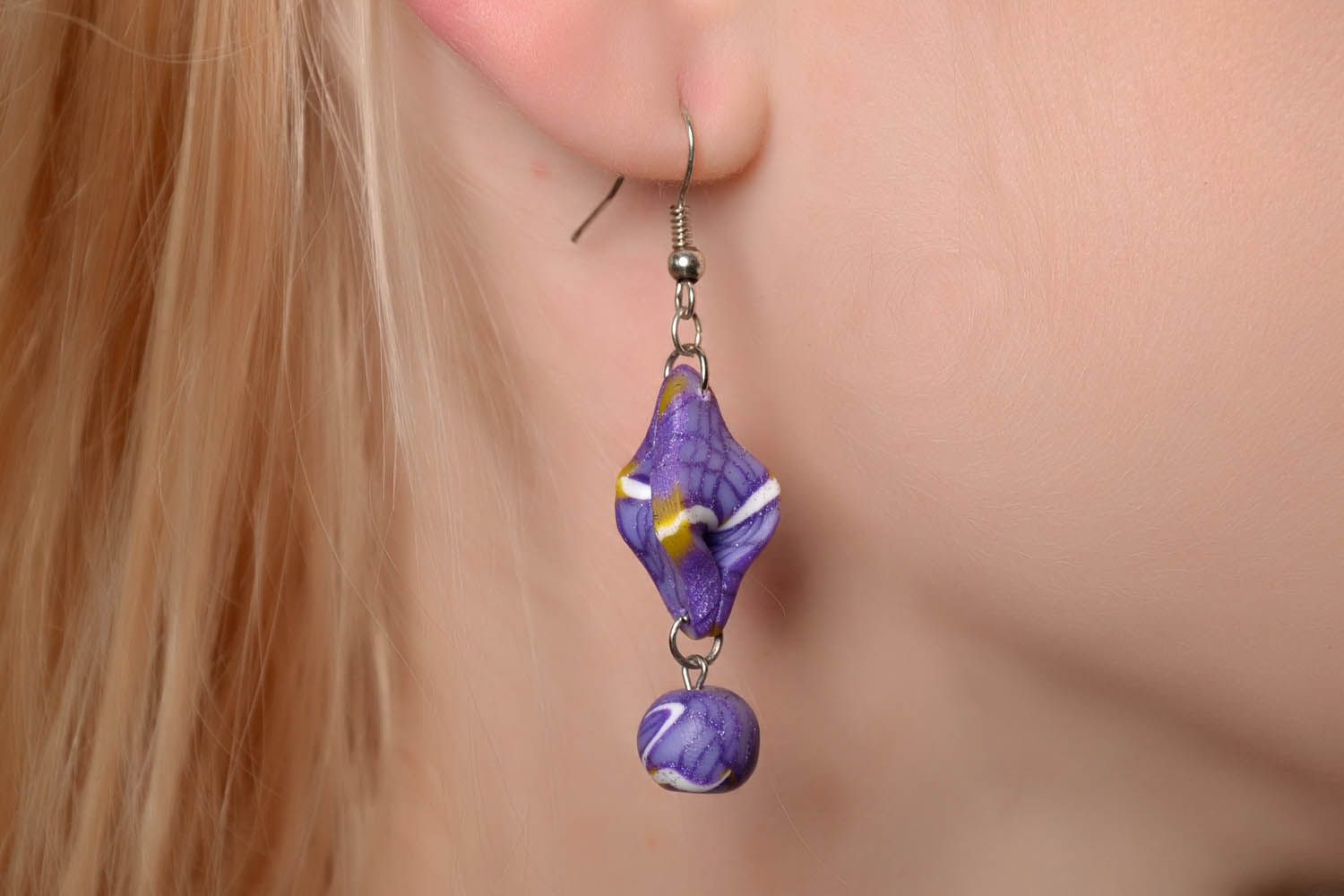 Long earrings with charms made of polymer clay photo 3
