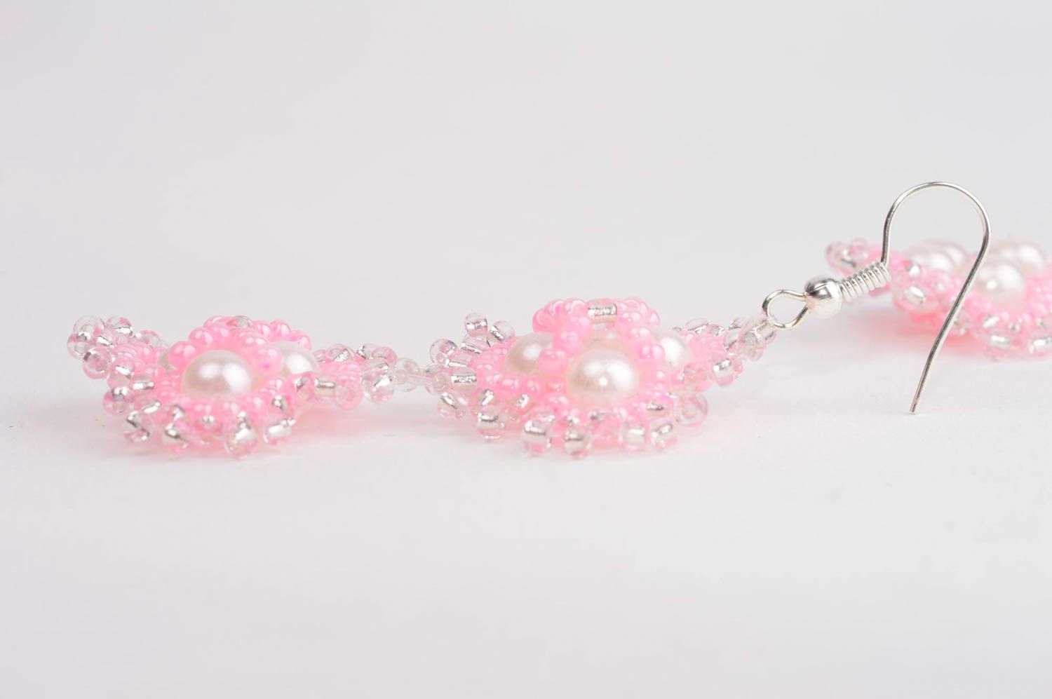 Lange handgemachte Ohrringe in Rosa Glasperlen Schmuck Modeschmuck Ohrringe   foto 4