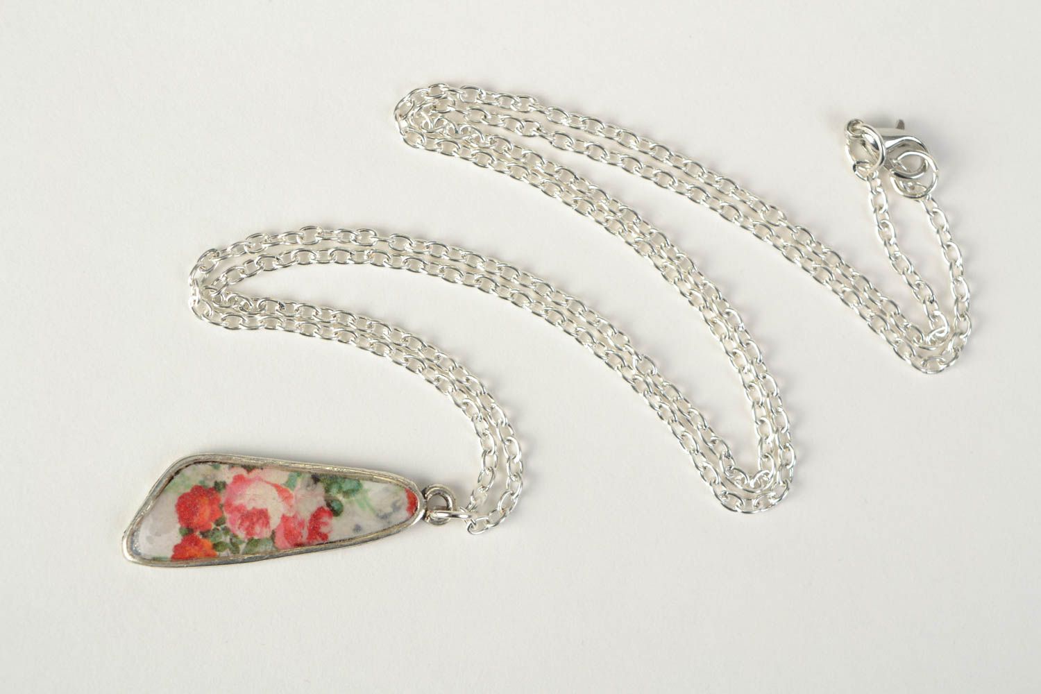 Handmade epoxy resin neck pendant with decoupage flowers for women photo 3