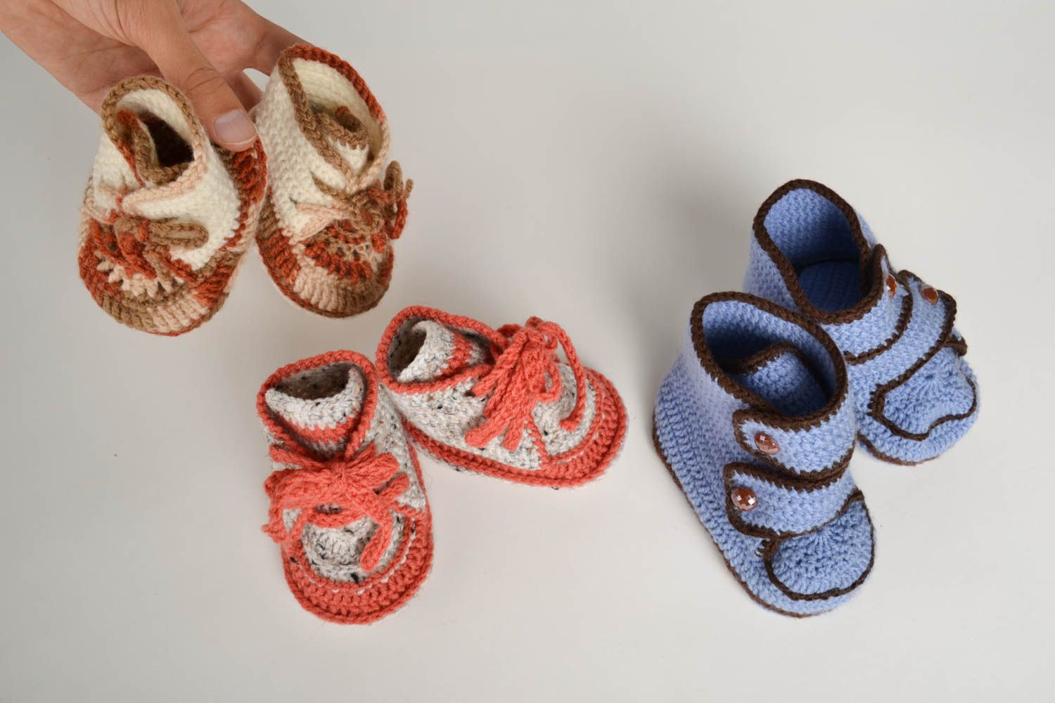 Unusual handmade crochet baby booties 3 pairs fashion kids warm baby booties photo 5