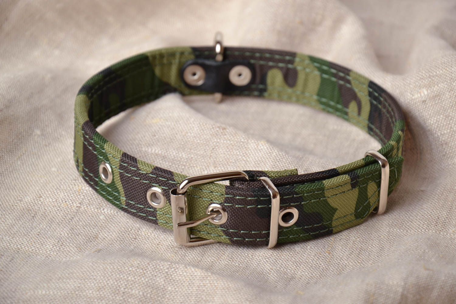 Leather dog collar coated with fabric photo 1