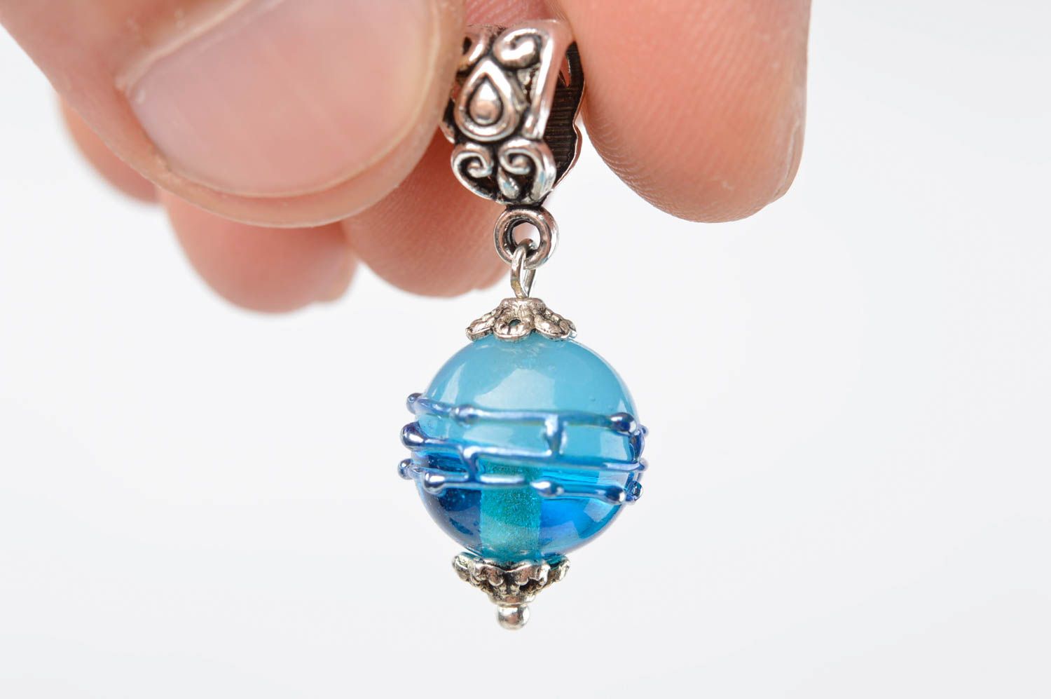 Handmade pendant women necklace glass pendant lampwork pendant blue deep photo 5
