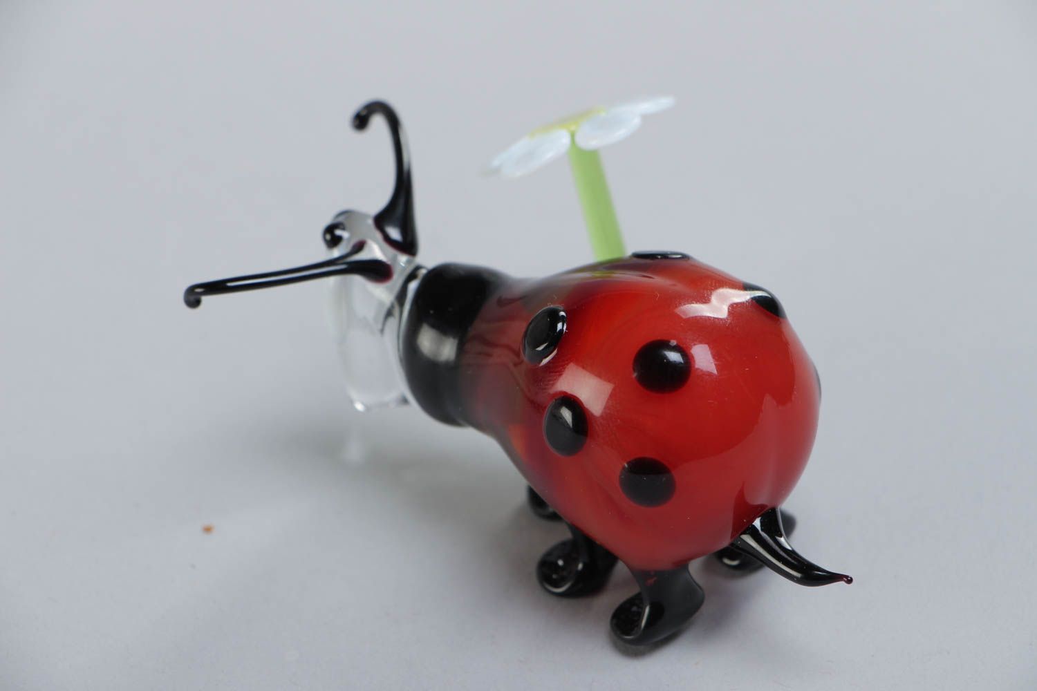 Miniature handmade bright glass lampwork statuette Ladybug  photo 3