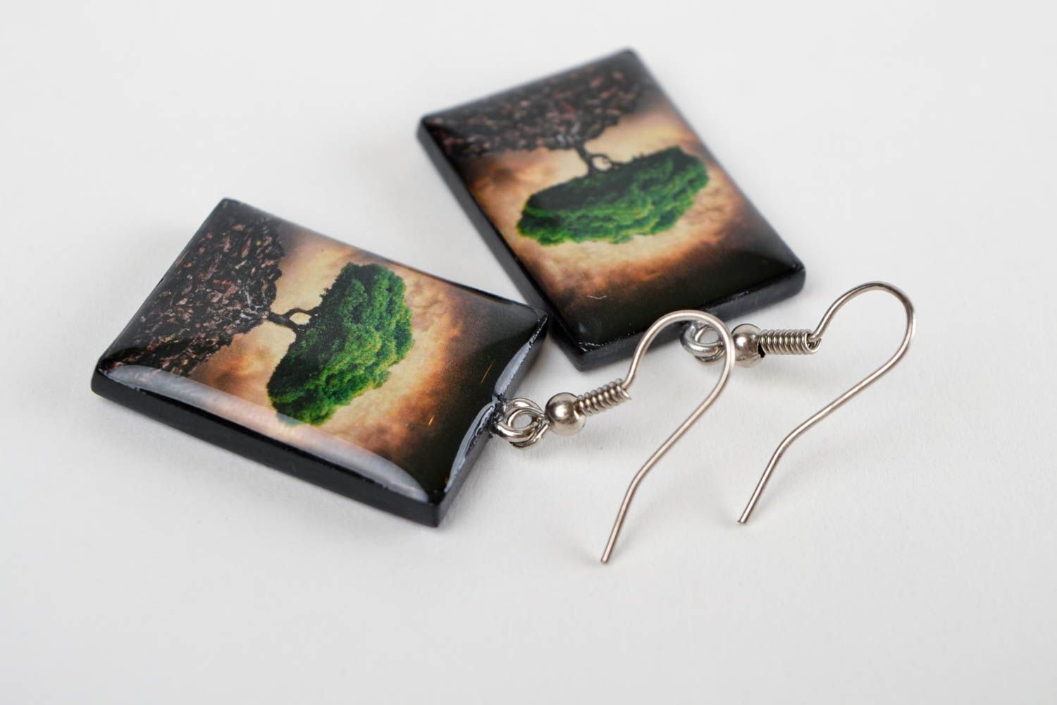 Handmade rechteckige Schmuck Ohrringe Accessoire für Frauen Polymer Schmuck foto 5