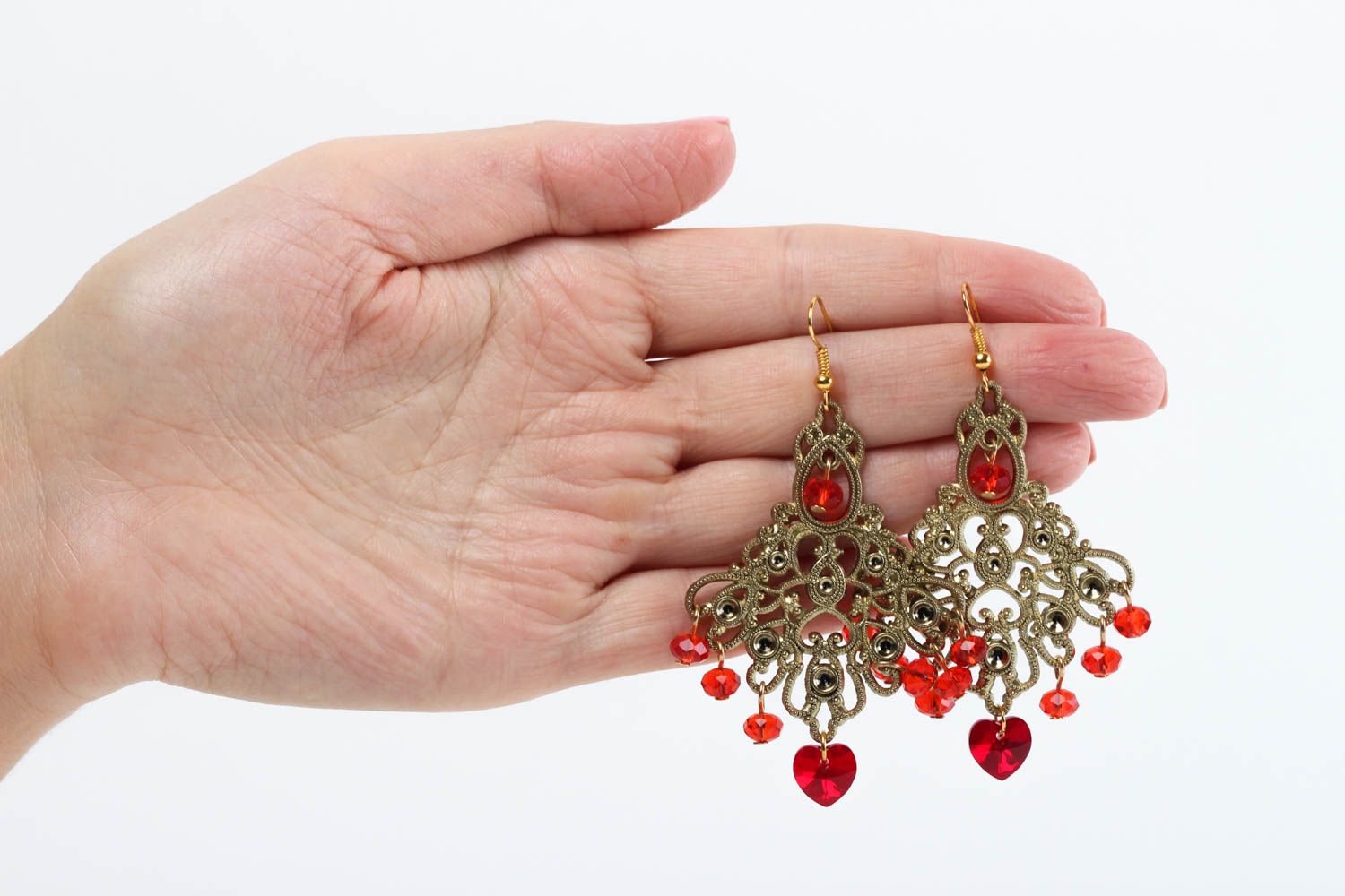 Handmade Kristall Ohrringe ausgefallener Ohrschmuck Accessoire für Frauen rot  foto 5