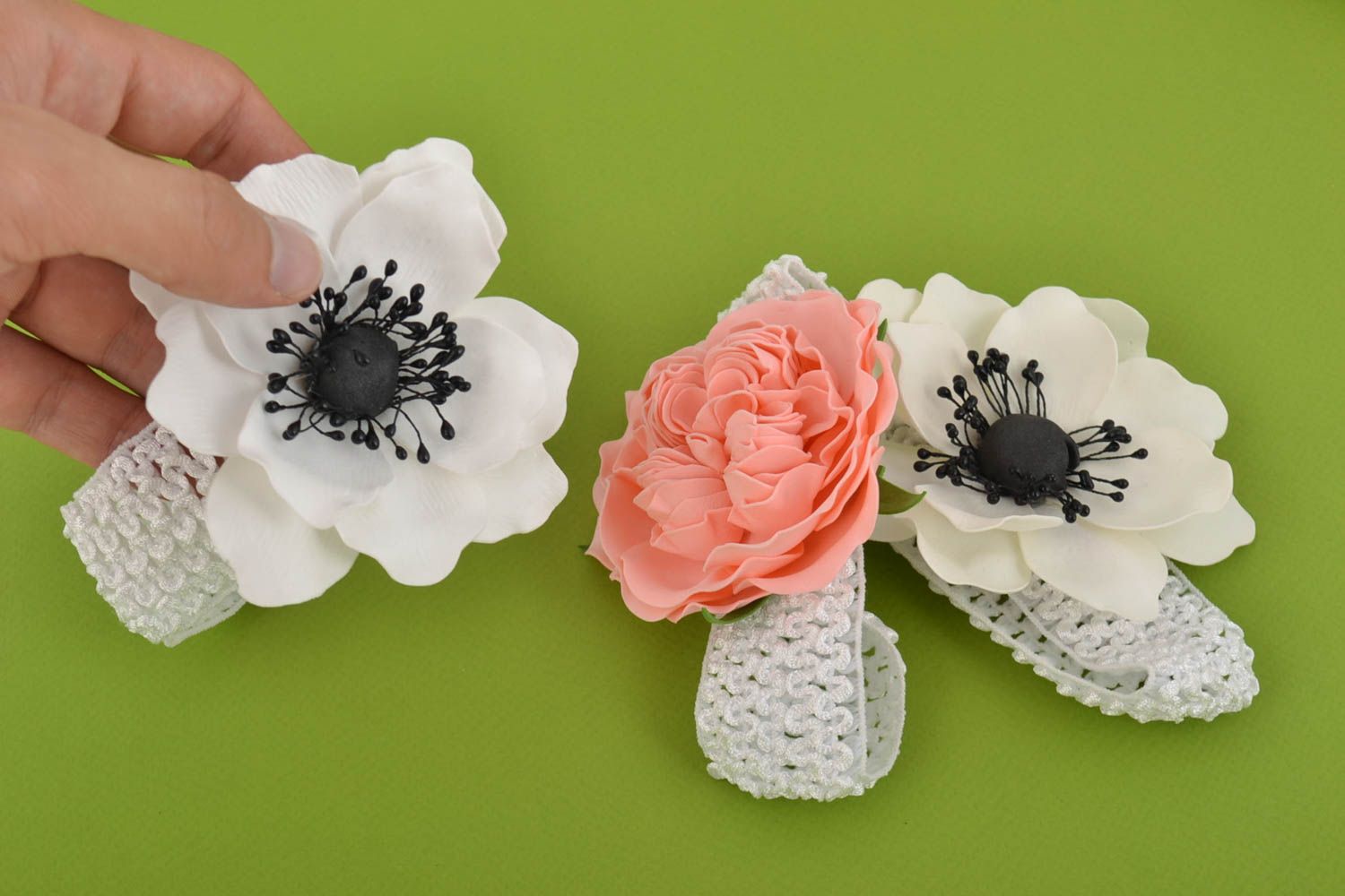 Handmade Haarband mit Blumen Accessoires für Haare breites Haarband 3 Stück foto 5