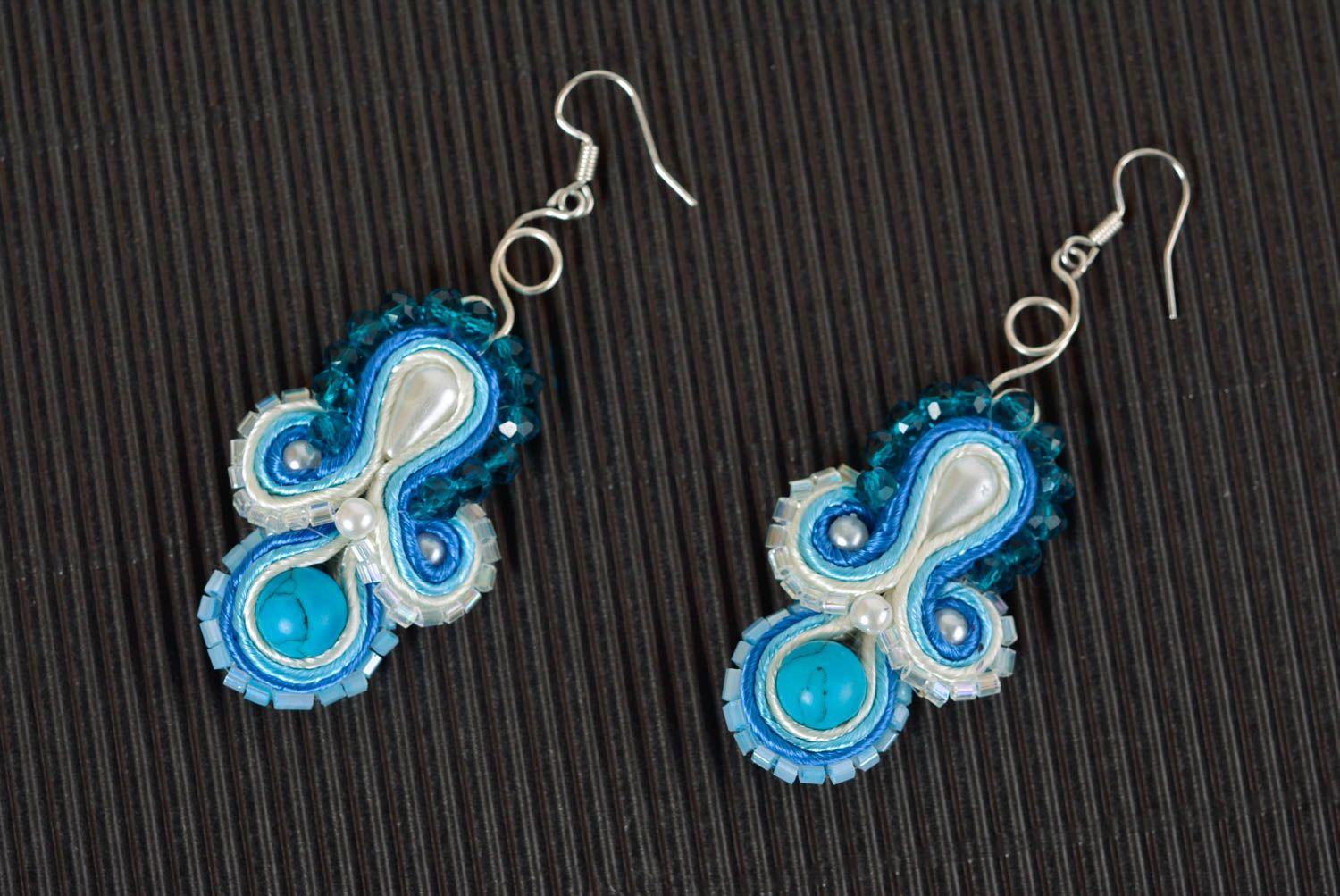 Soutache earrings handmade earrings evening accessories with natural stones photo 1