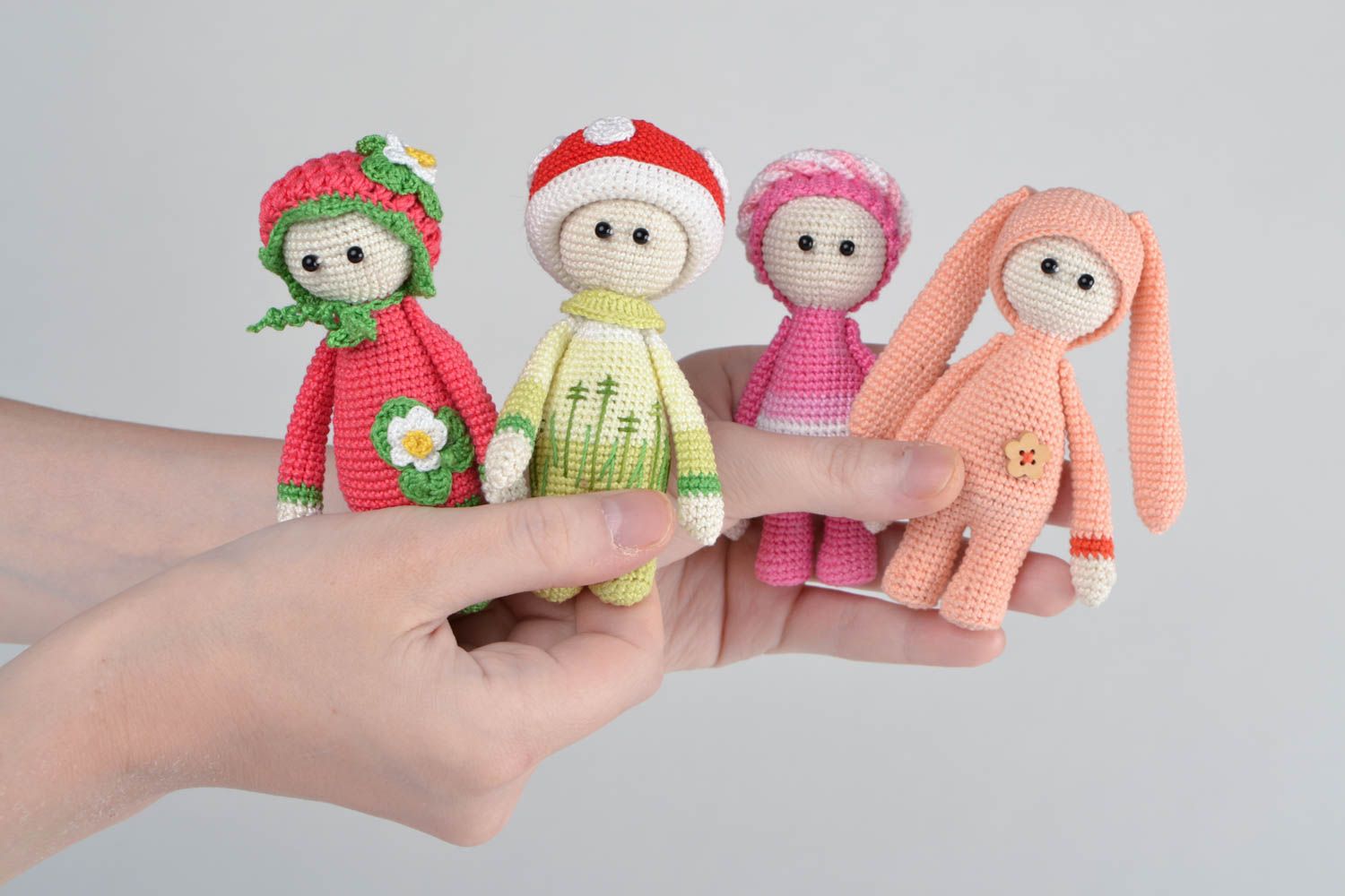 Beautiful bright cute uniquely designed handmade crochet cotton 4 toys package photo 2