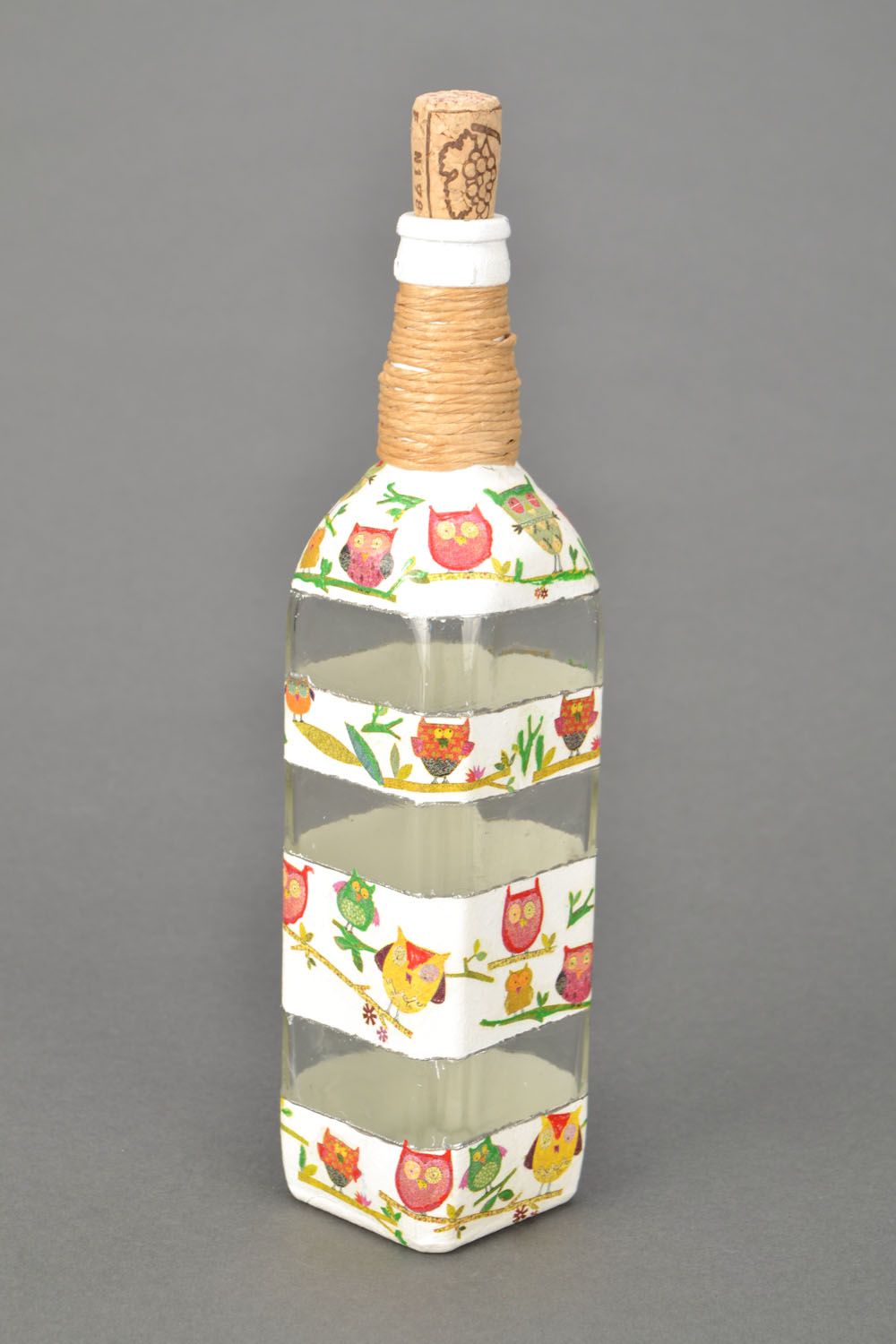Decorative bottle with cork Owls photo 1