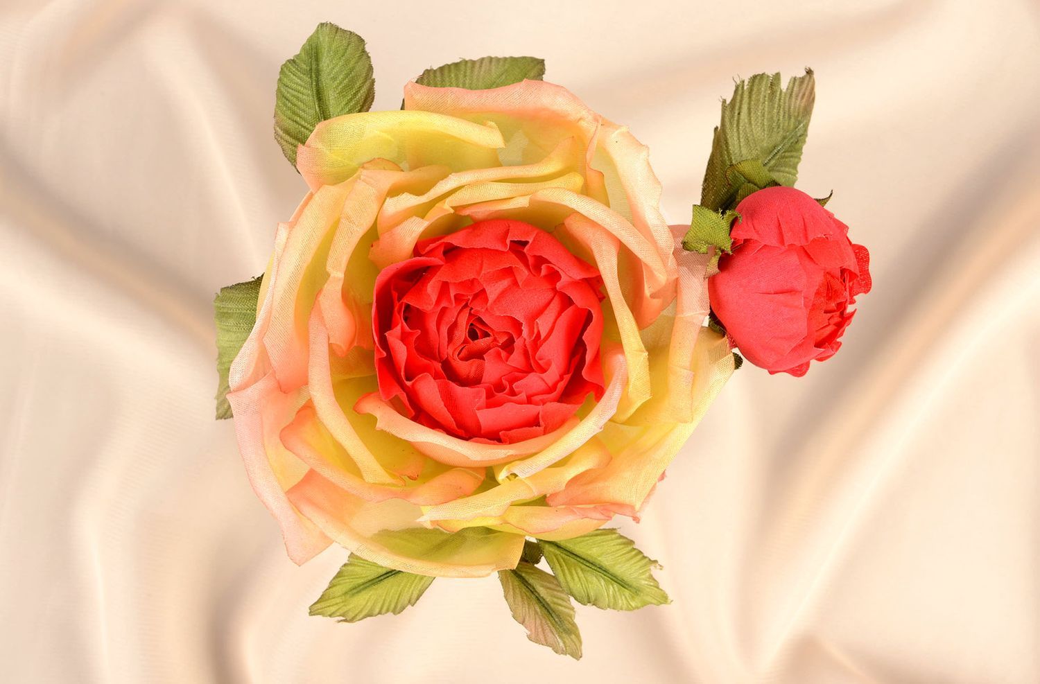 Broche Barrette fleur grande rose faite main en soie Cadeau pour femme photo 5