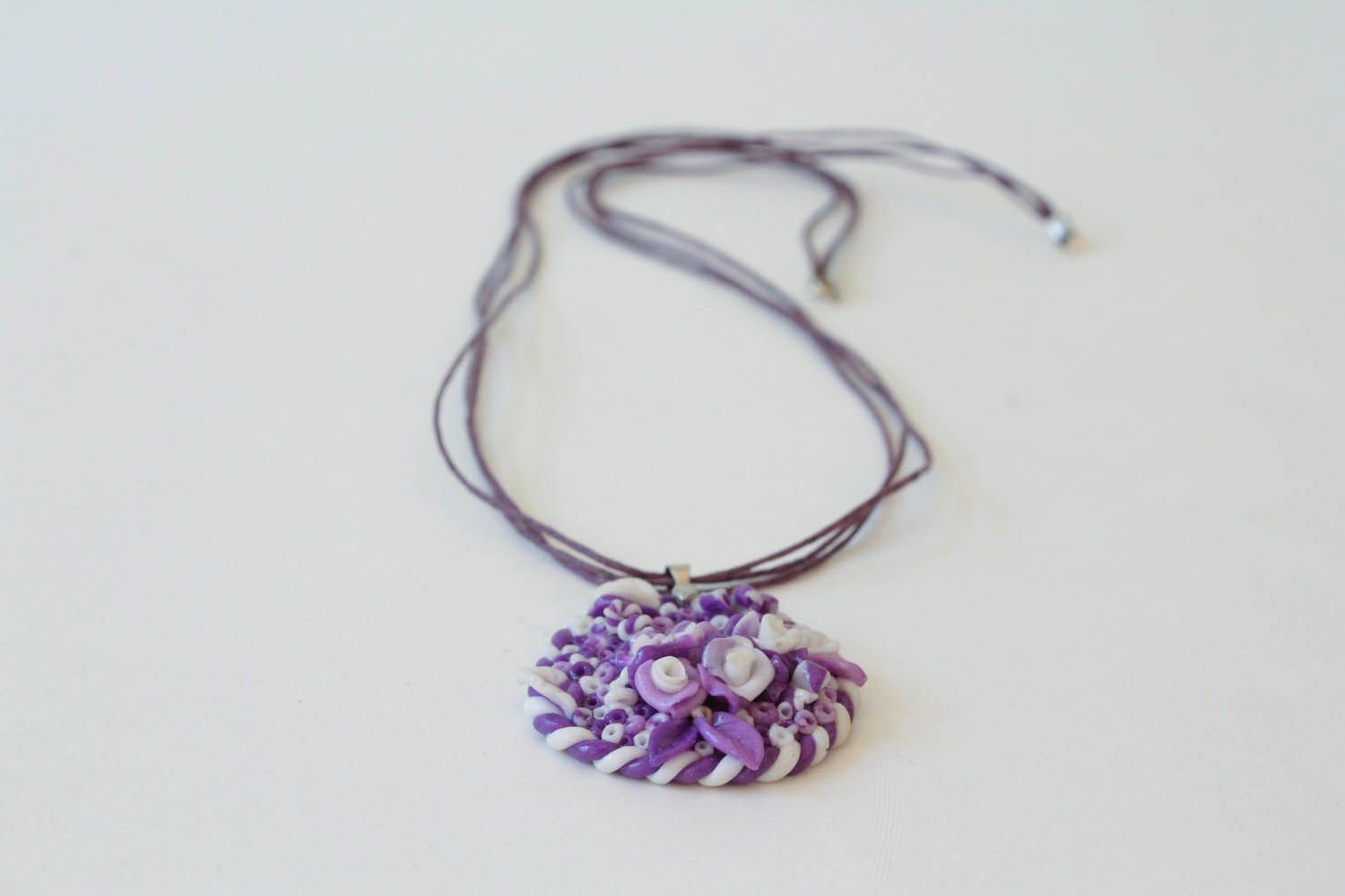 Polymer clay pendant Violets photo 2