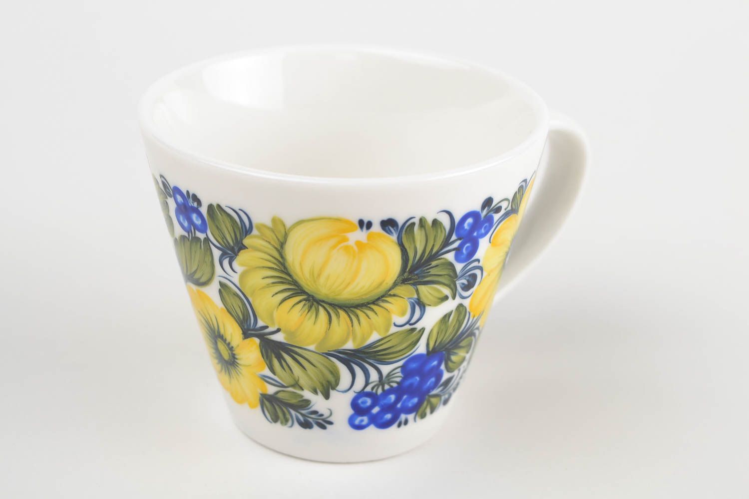 Porcelain ceramic white, blue, yellow floral decorative cup 8 oz cup photo 5