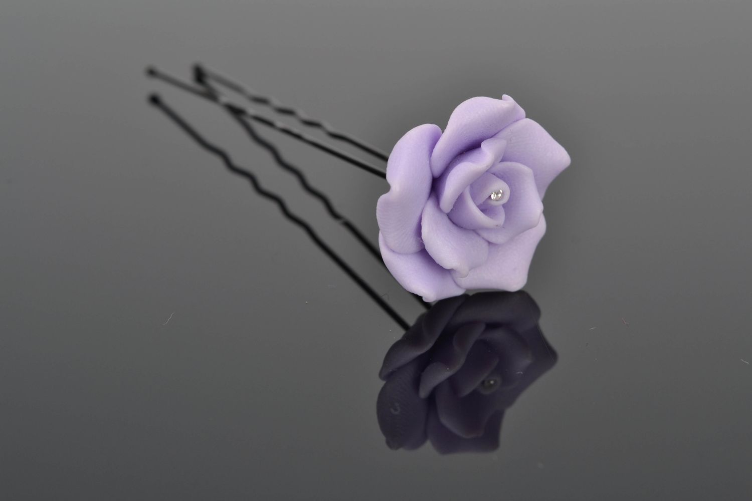 Épingle à cheveux en argile polymère accessoire original avec rose lilas photo 1