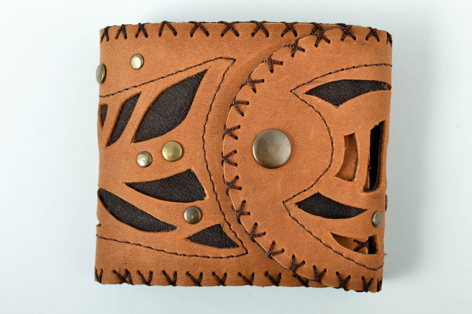 Handmade Leder Geldbörse Accessoire für Männer Herren Geldbeutel mit Muster foto 2