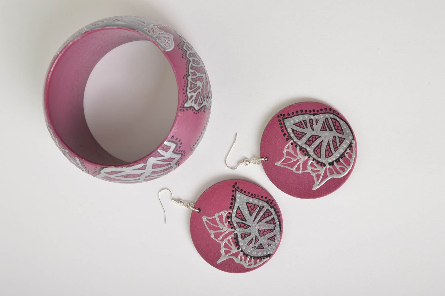 Деревянные украшения ручной работы модные серьги женский браслет Листья фото 3