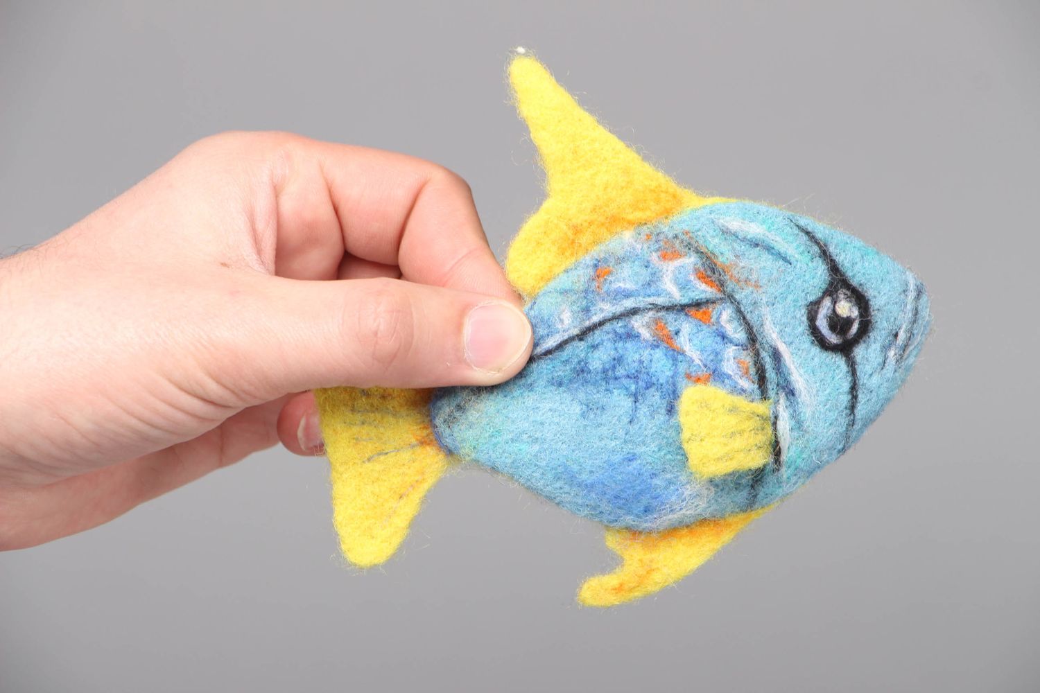 Felted wool brooch-hair clip in the shape of fish photo 4