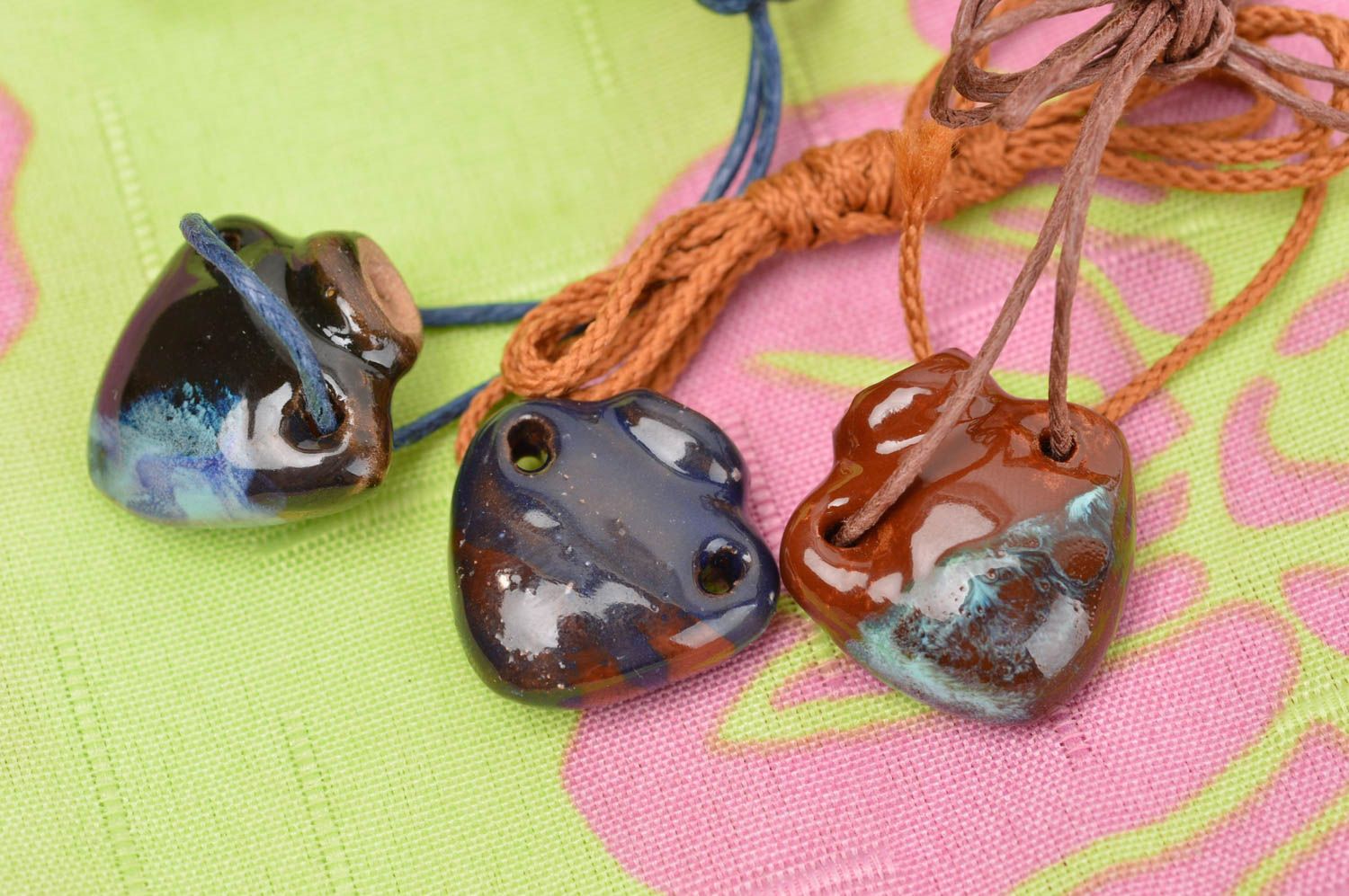 Handmade pendant clay aroma pendant unusual jewelry gift ideas set of 3 items photo 1