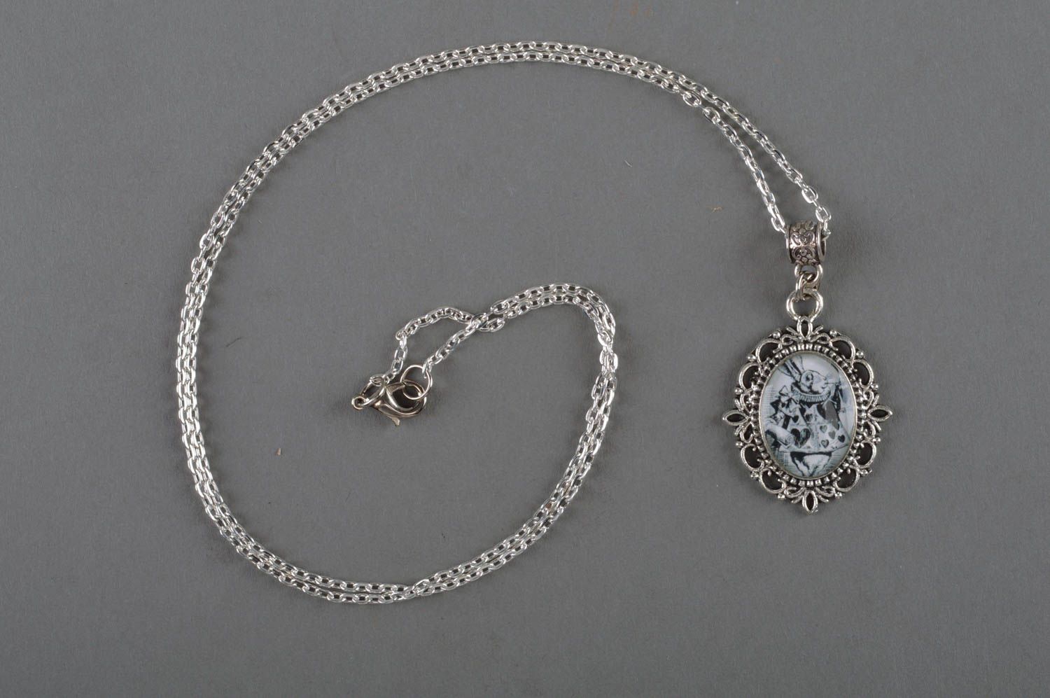 Unusual beautiful handmade round epoxy resin pendant in vintage style photo 1