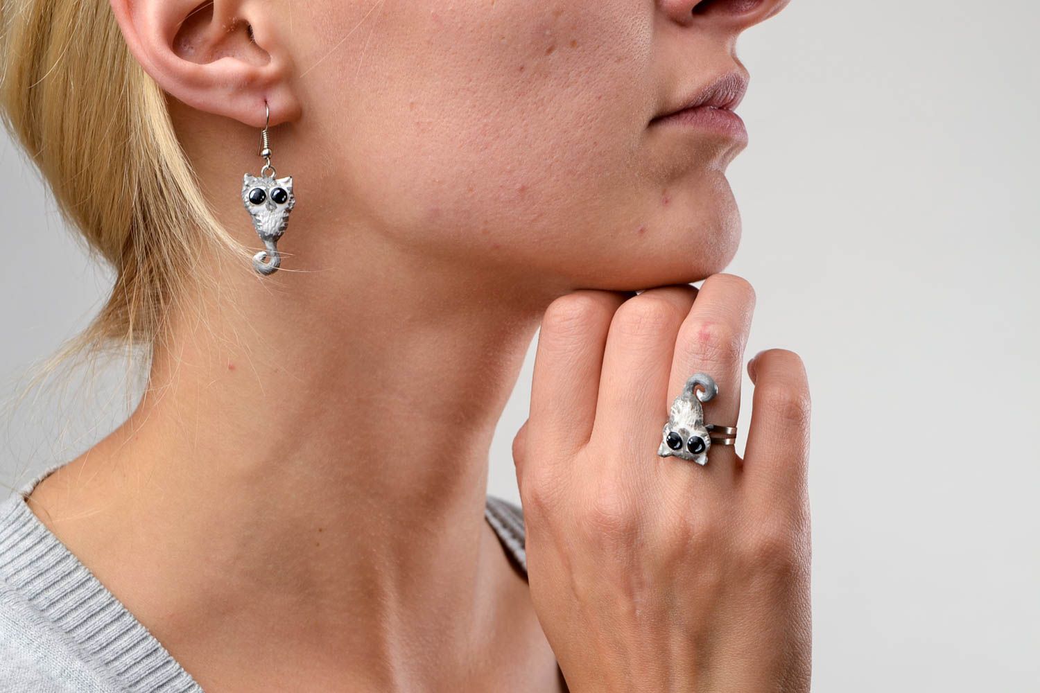 Handmade plastic earrings plastic ring beautiful jewellery artisan jewelry set photo 2
