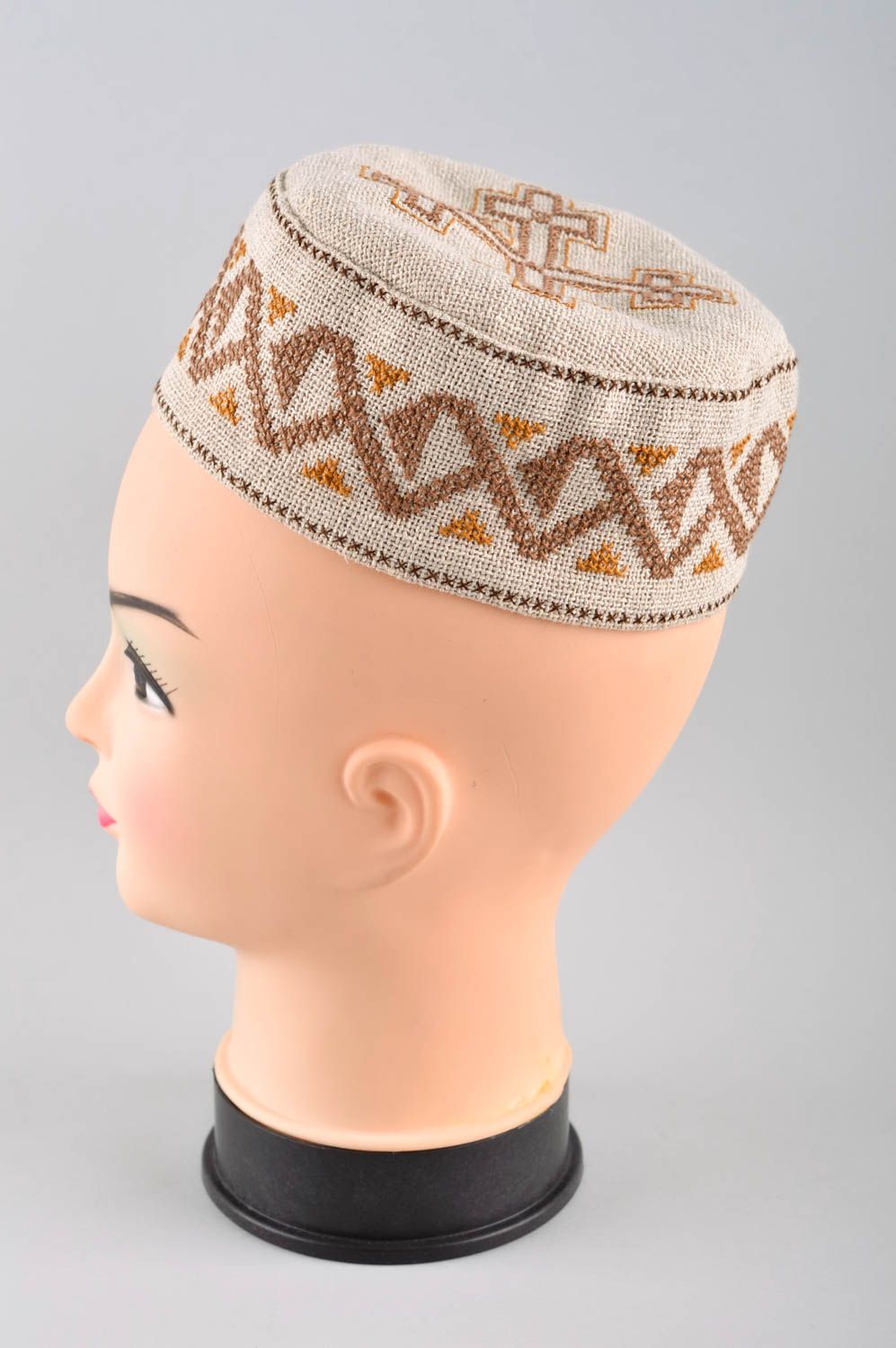 Cappello etnico con ricamo fatto a mano cappello di lino da uomo accessori uomo foto 3