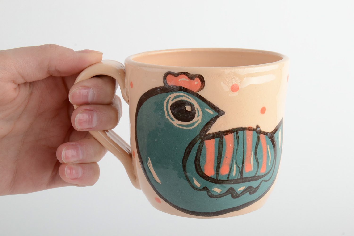 Tasse à thé céramique peinte d'émaux avec dessin Oiseau faite main design photo 5