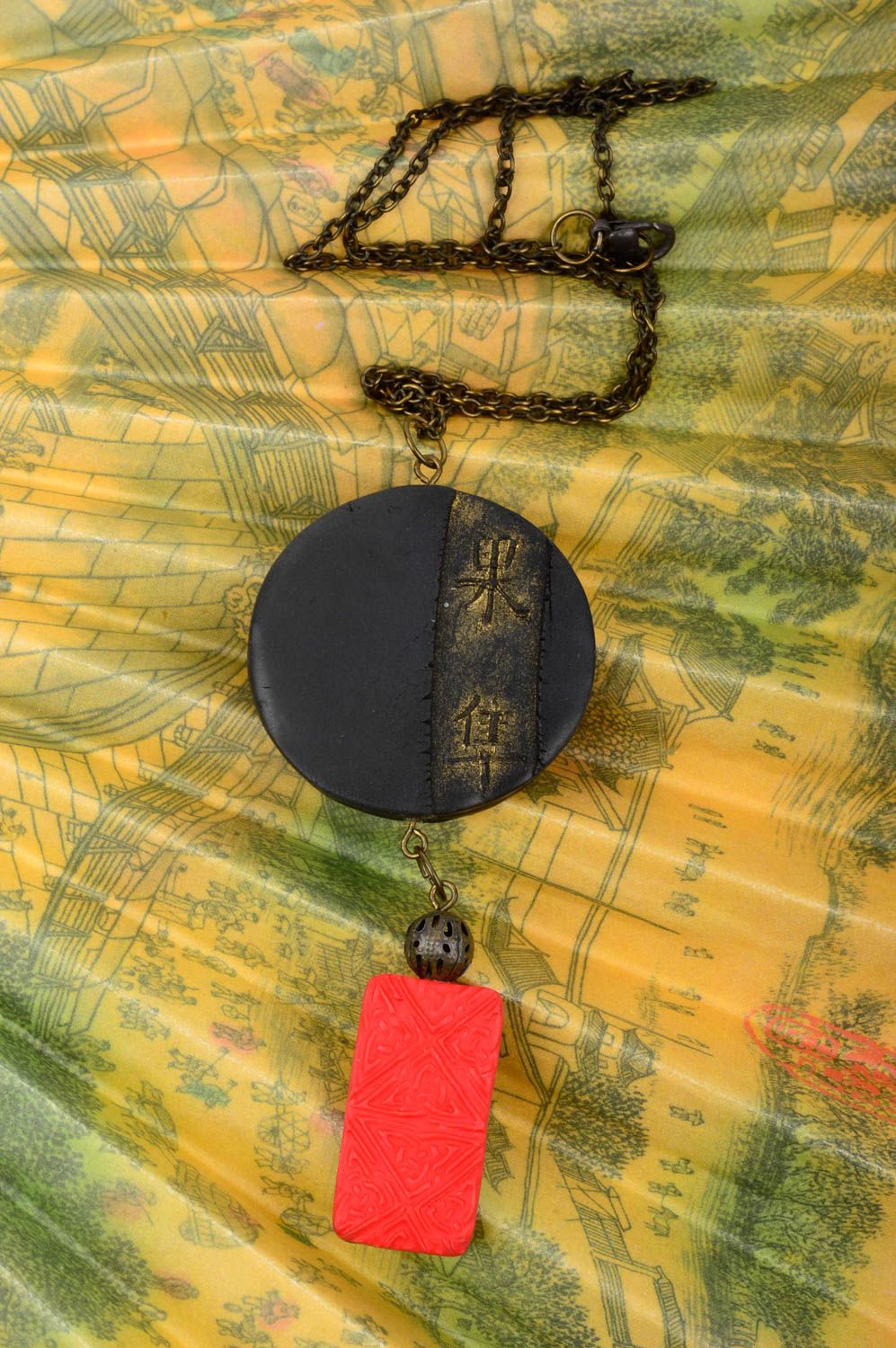 Handmade pendant in ethnic style beautiful clay pendant designer pendant photo 1