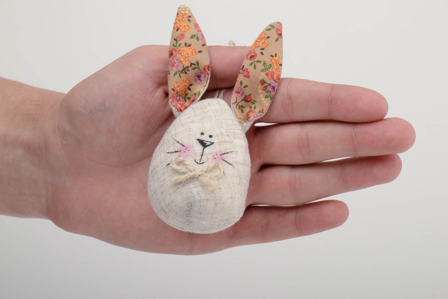 Handmade small soft linen and cotton fabric wall hanging decoration Easter rabbit photo 5