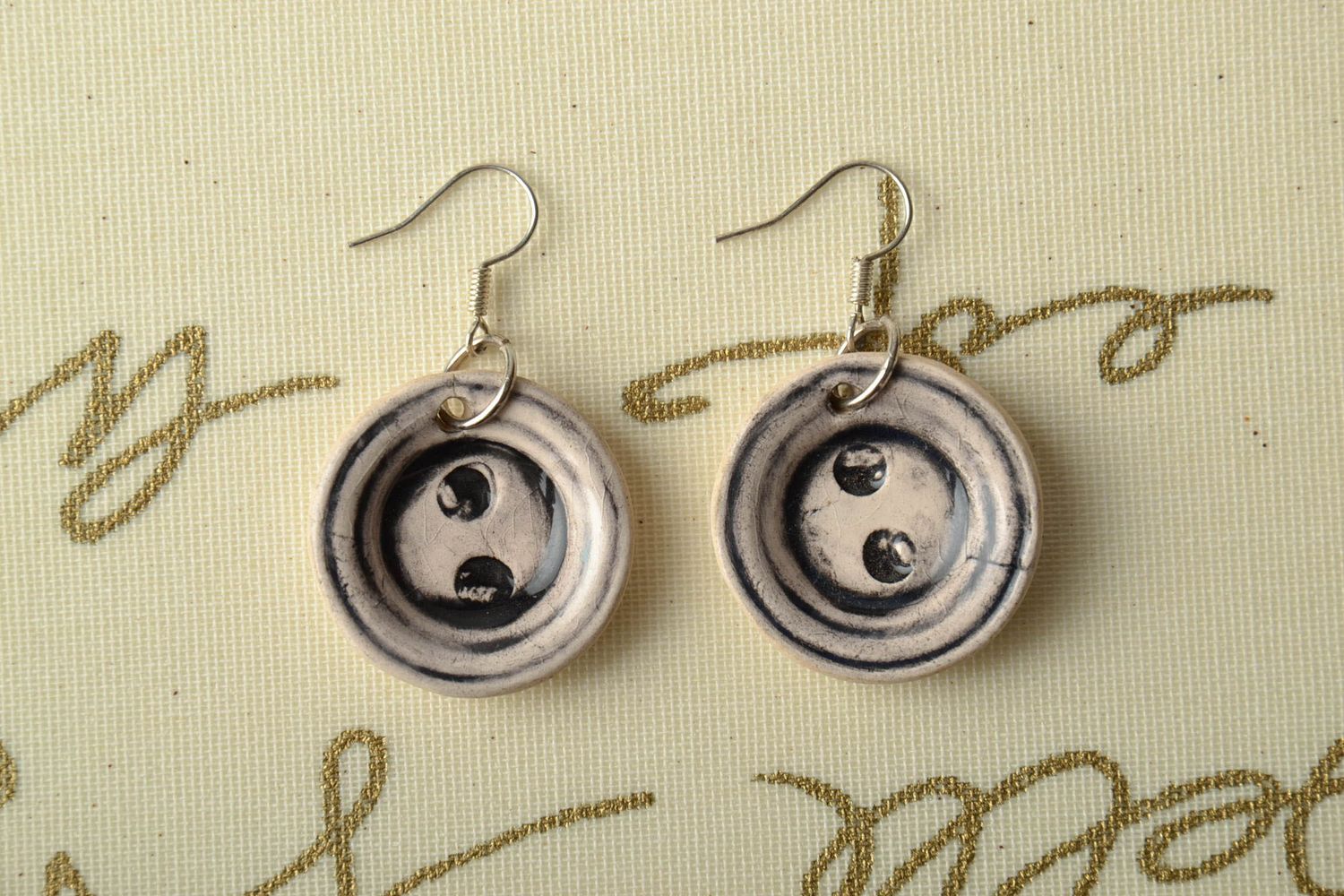 Ceramic earrings with enamel painting Buttons photo 1