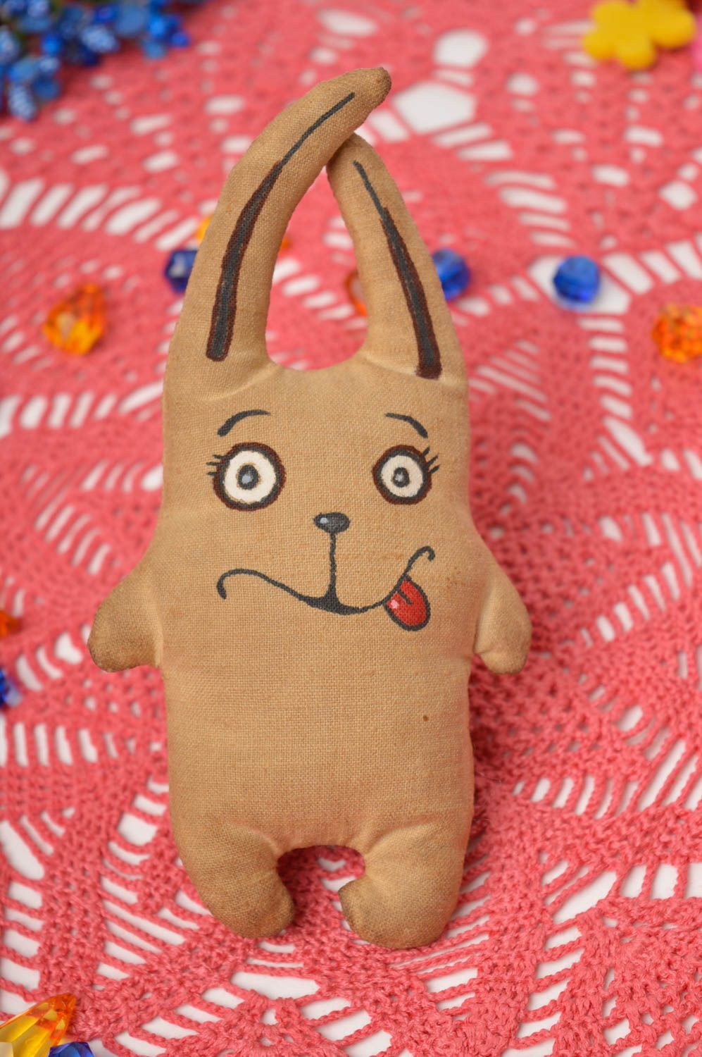 Doudou lapin beige fait main Peluche en tissu amusante petite Cadeau enfant photo 1