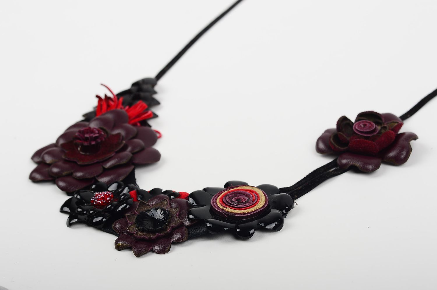 Handmade Blumen Collier Schmuck Halskette Leder Collier violett für Damen foto 3