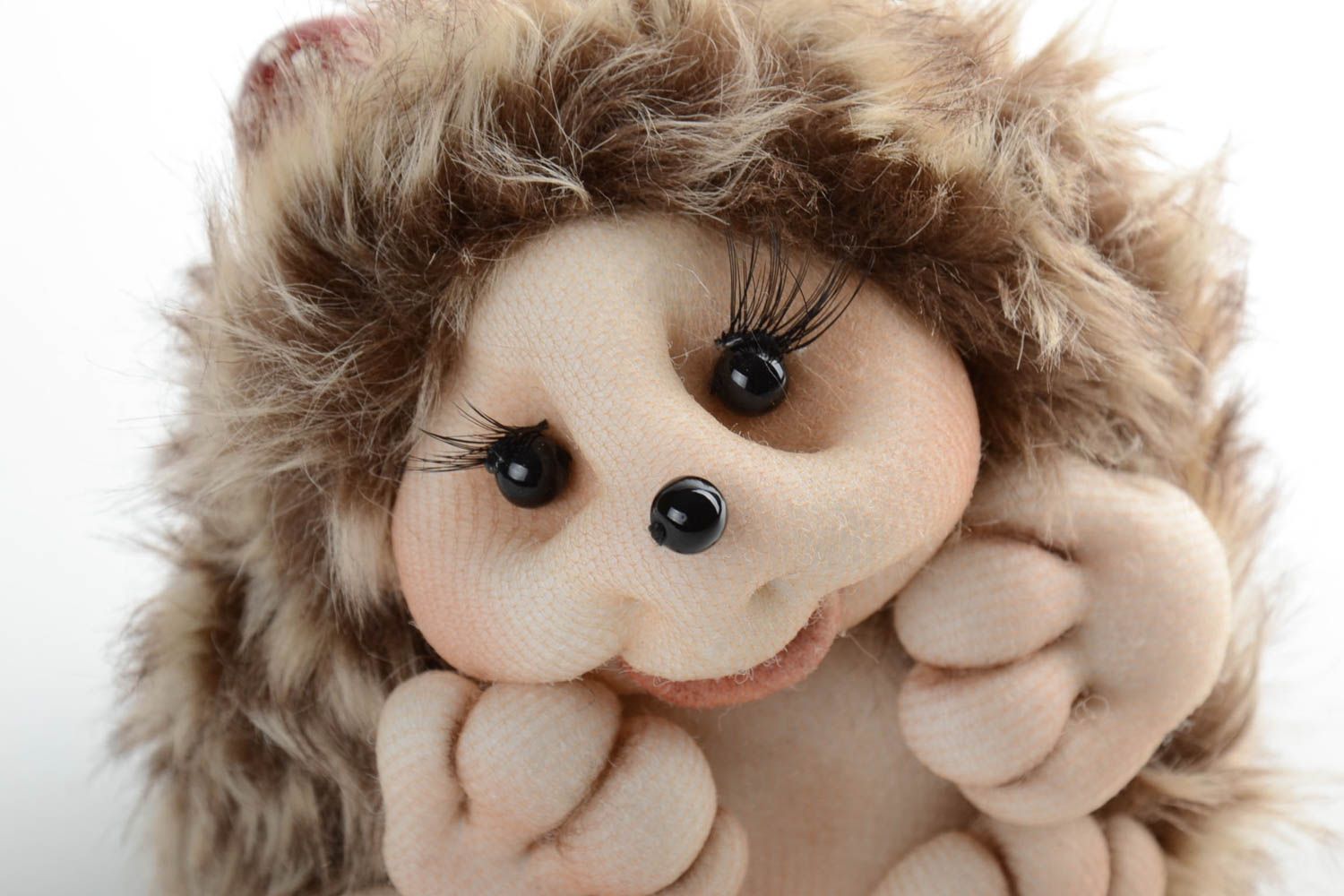 Toy handmade hedgehog small cute smiling brown doll for children and decor photo 3