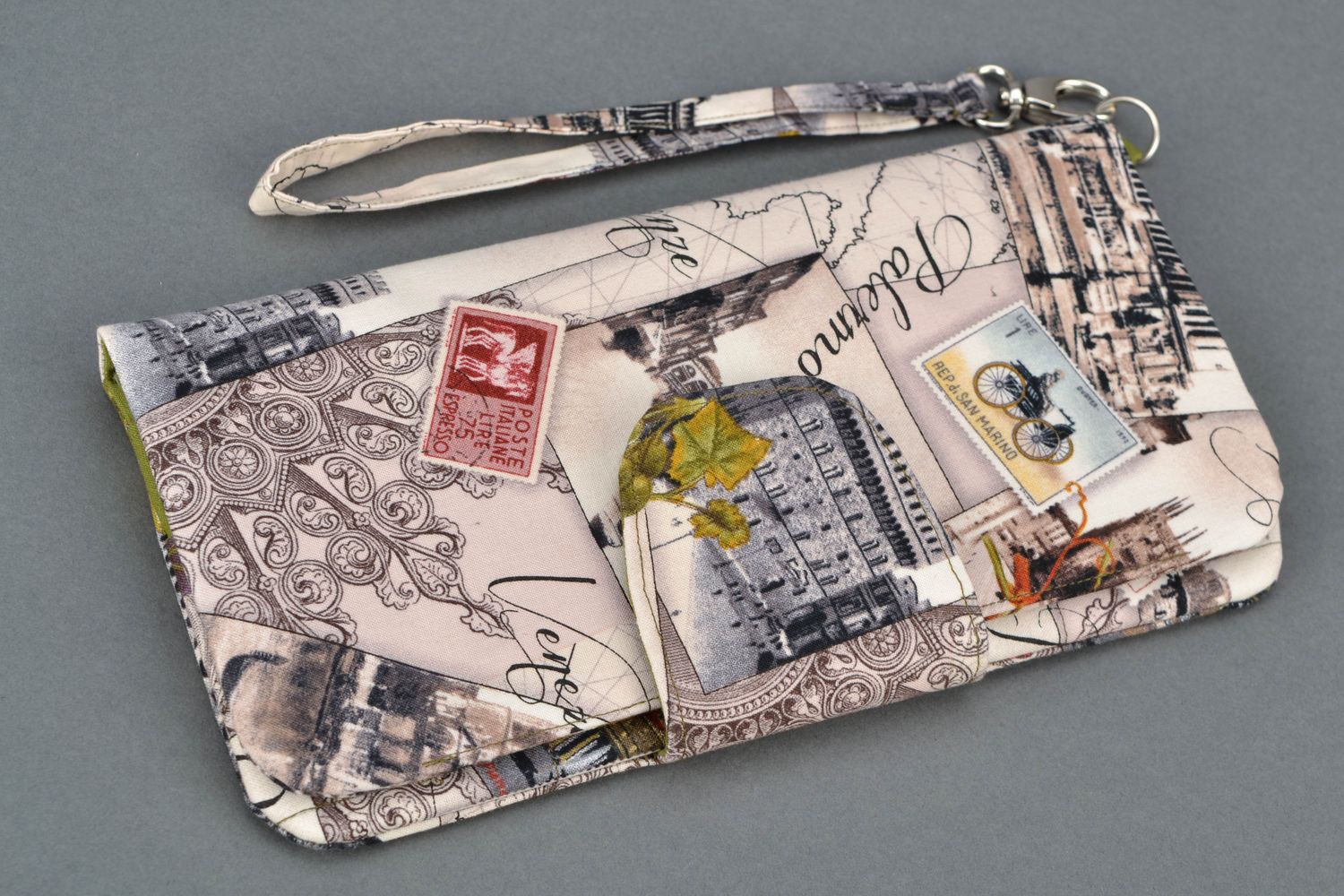 Handmade fabric clutch bag with handle photo 2