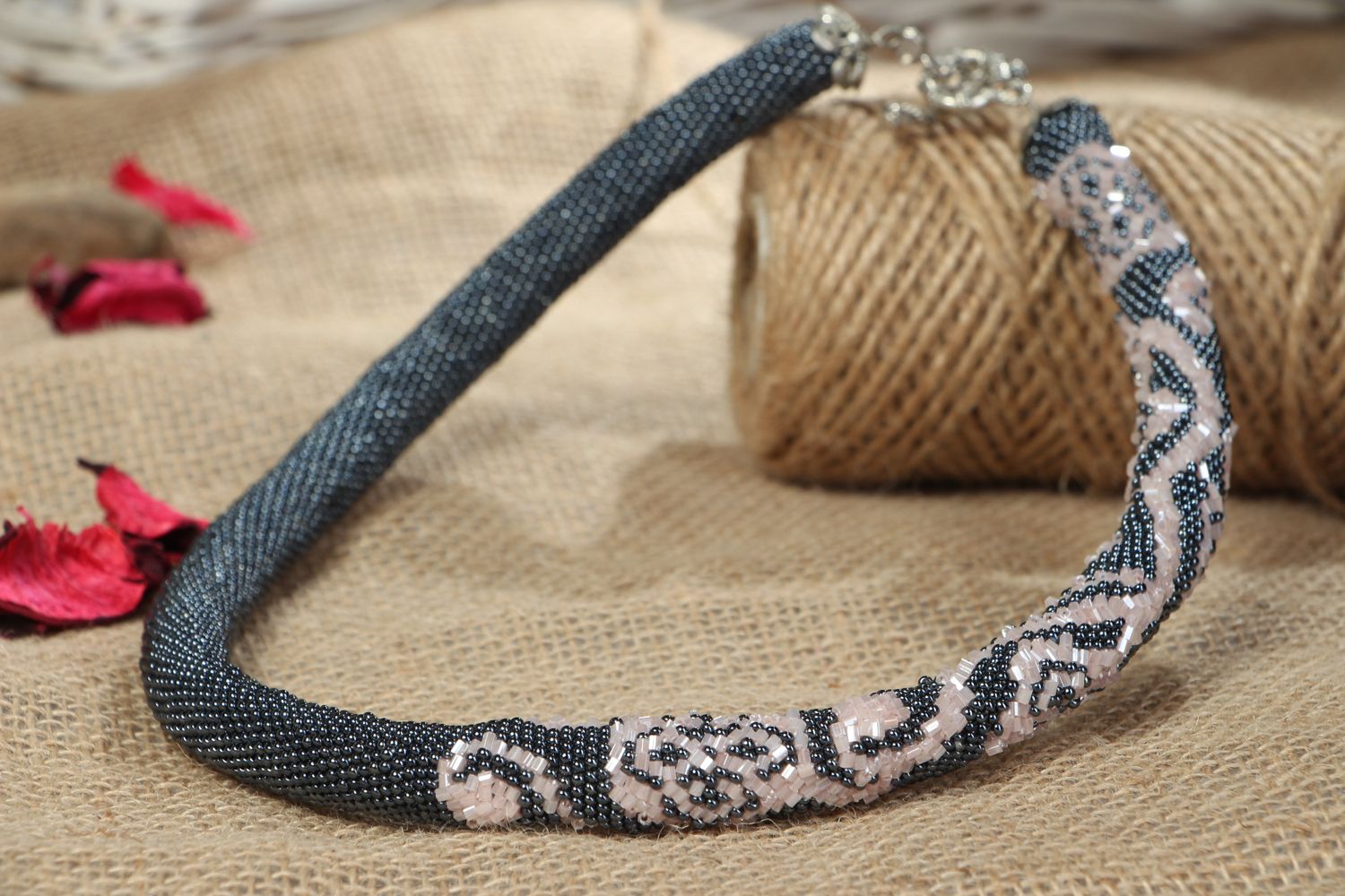 Handmade Japanese beaded cord necklace Flowers photo 5