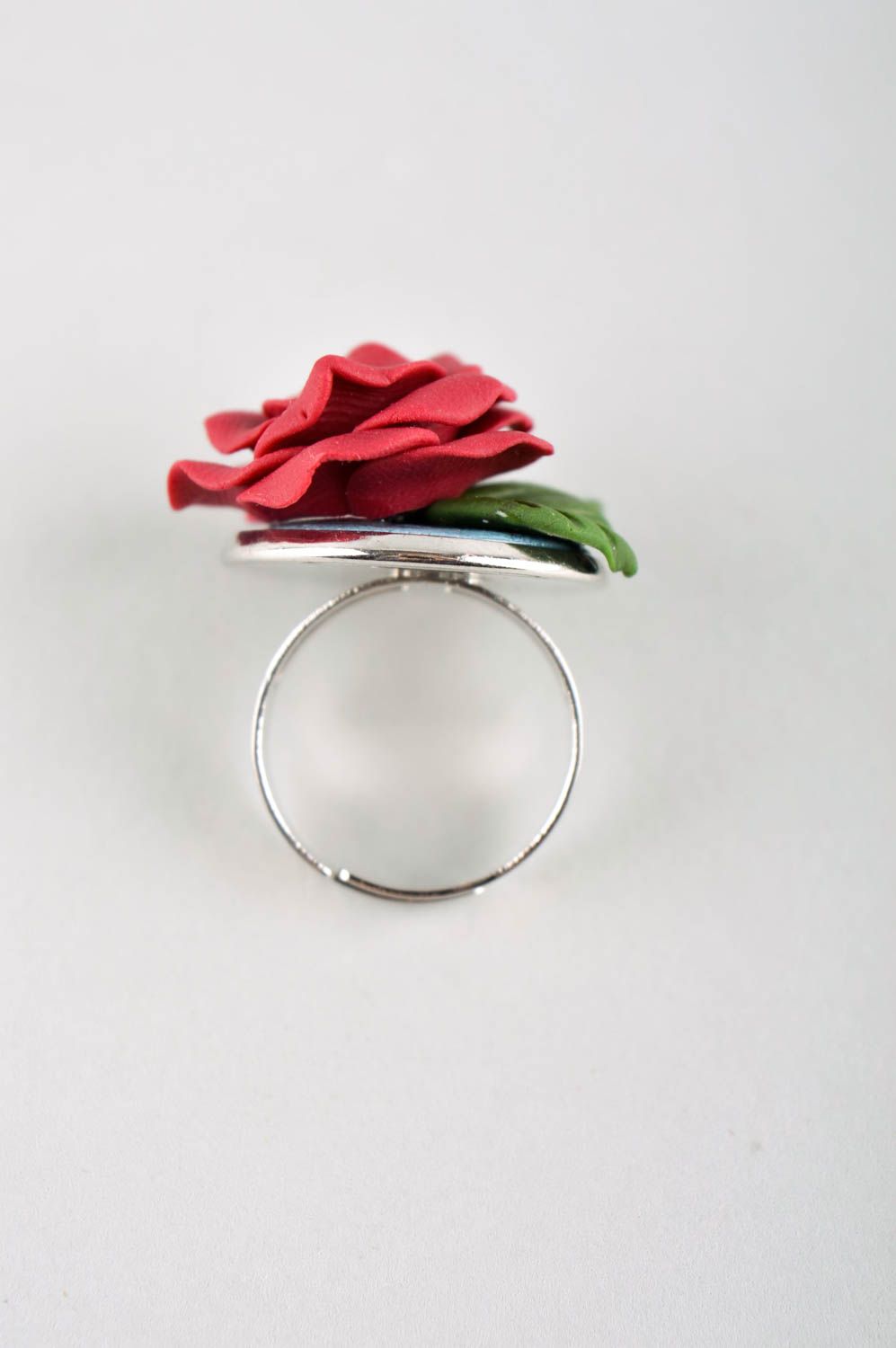 Кольцо ручной работы Роза украшение из полимерной глины цветочное кольцо фото 5