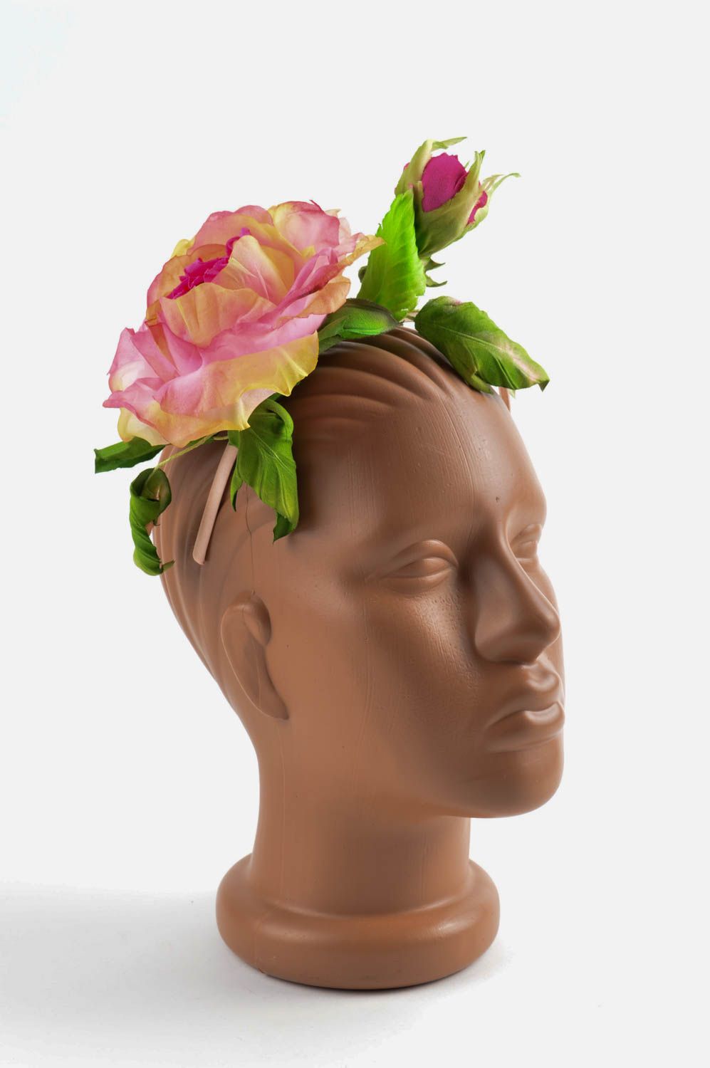 Аксессуар для волос хэнд мэйд обруч на голову обруч с цветком розовым пышным фото 1