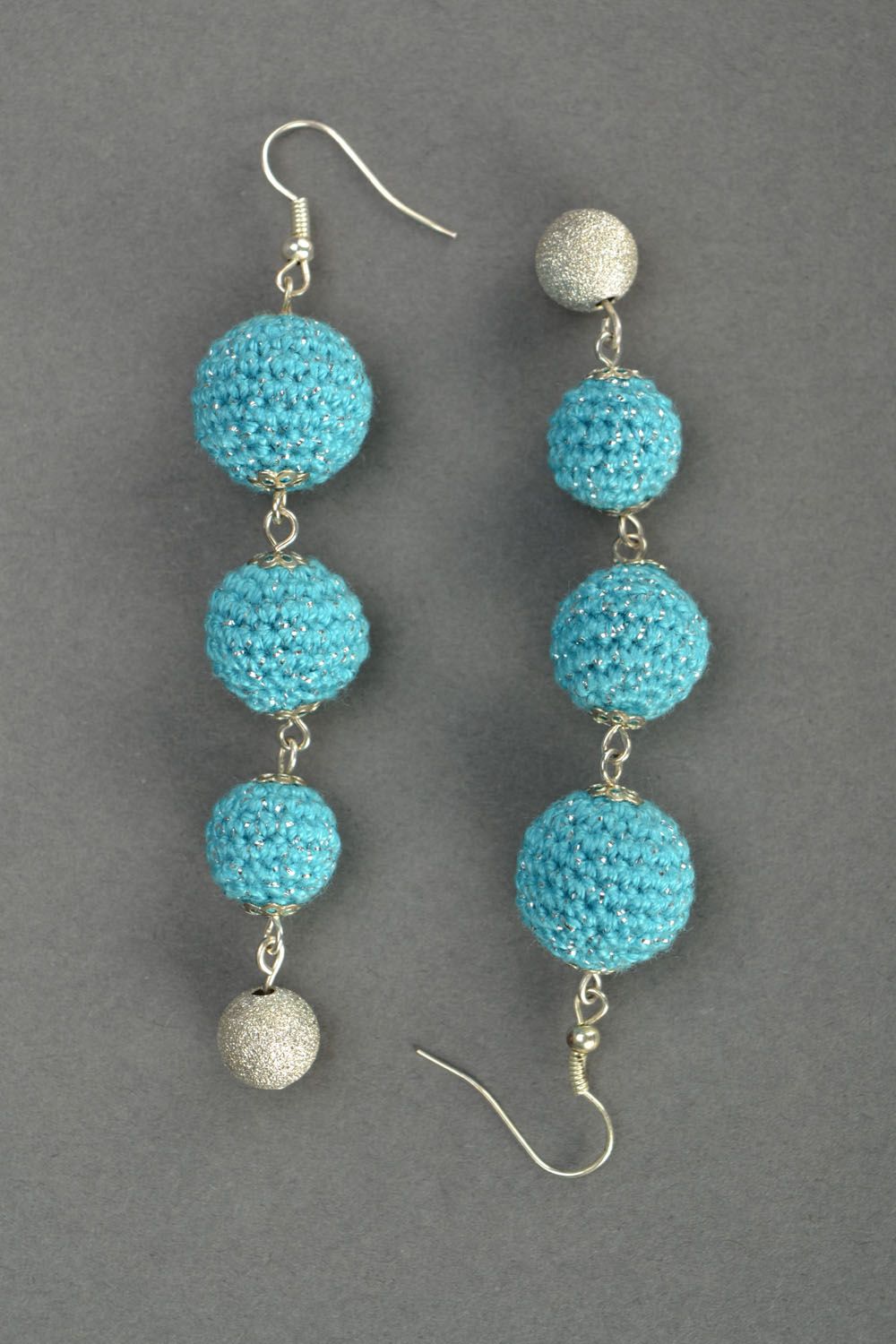 Crochet earrings Blue Snowballs photo 3