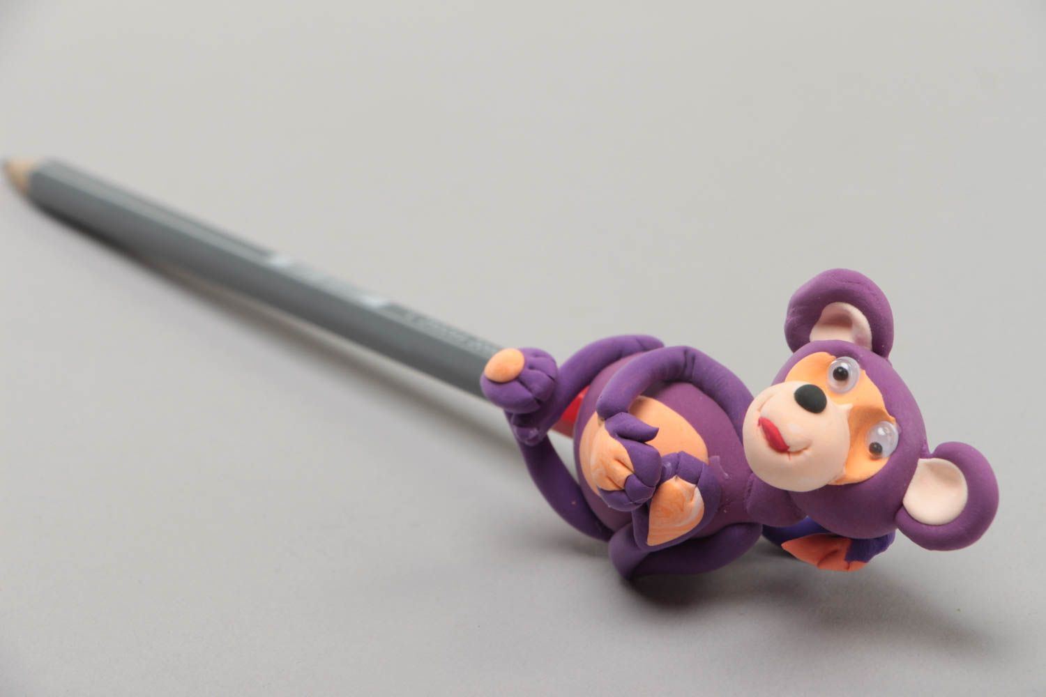 Handmade small bright polymer clay animal figurine of violet monkey collectible photo 4