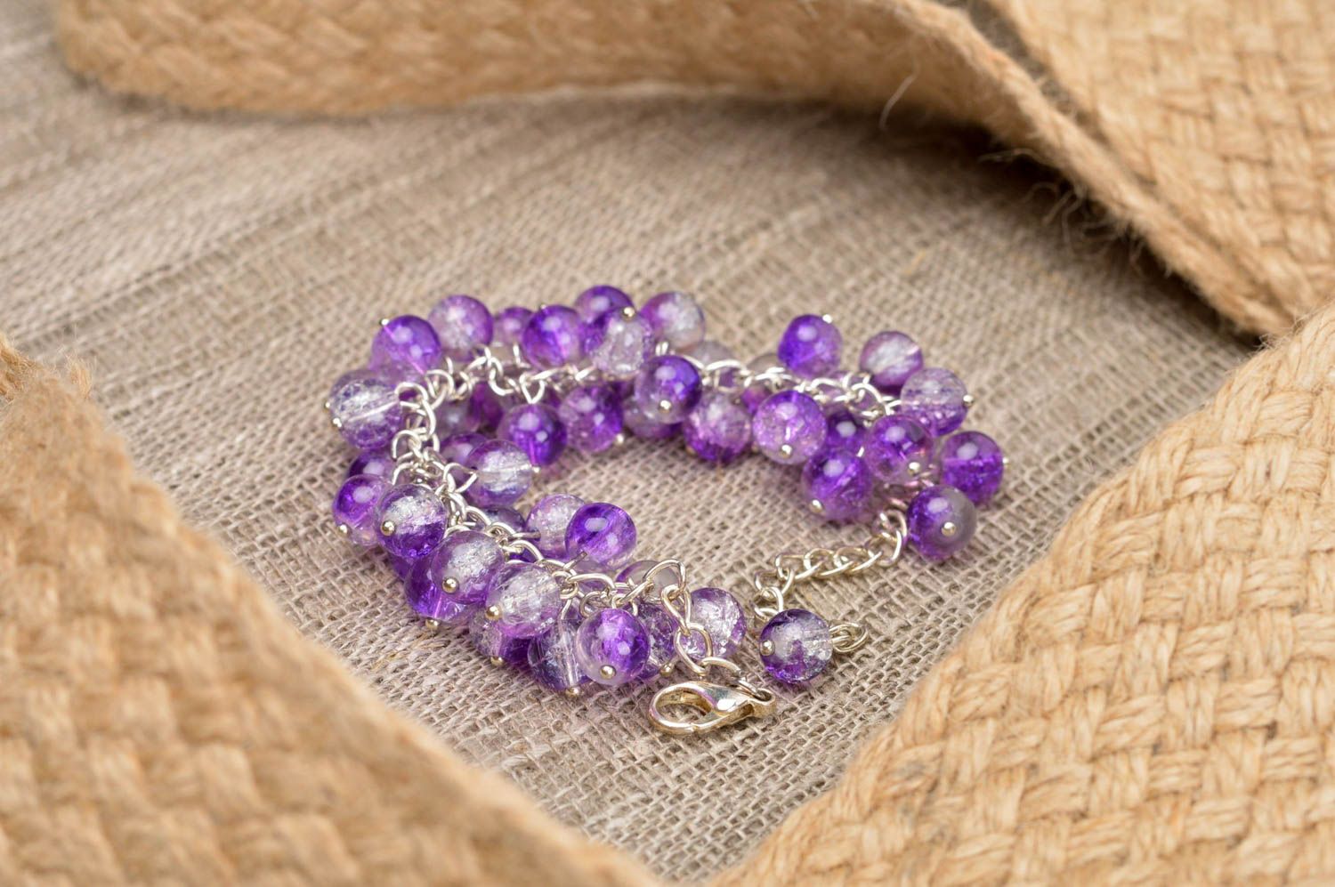 Handmade lilac beaded bracelet unusual wrist bracelet designer jewelry for girls photo 1