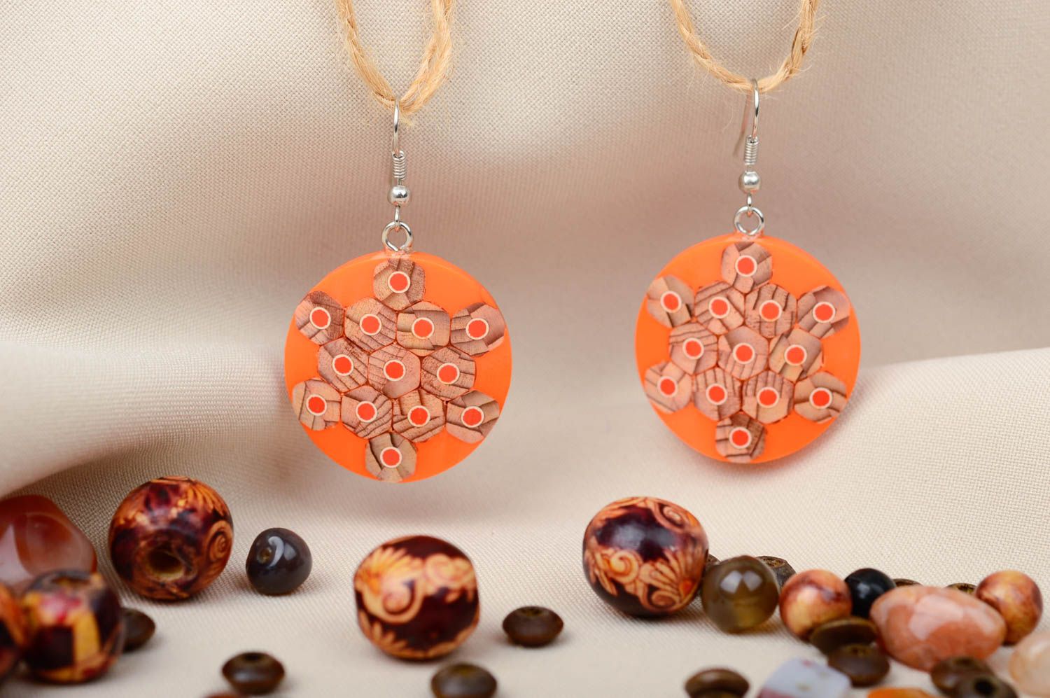 Pendientes originales de color anaranjado bisutería artesanal regalo para mujer foto 1