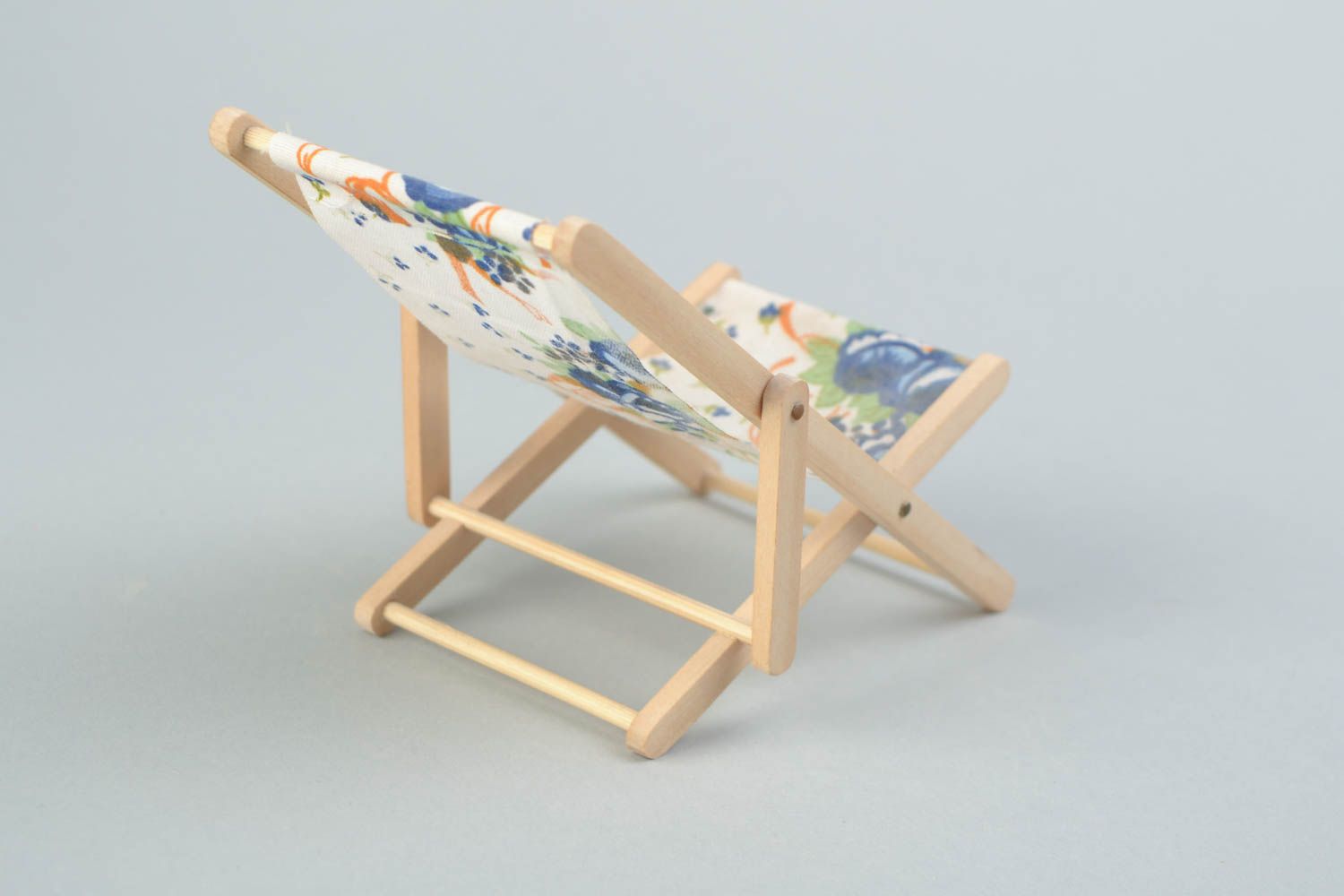 Кресло для куклы шезлонг из дерева и ткани заготовка под роспись складной  фото 4