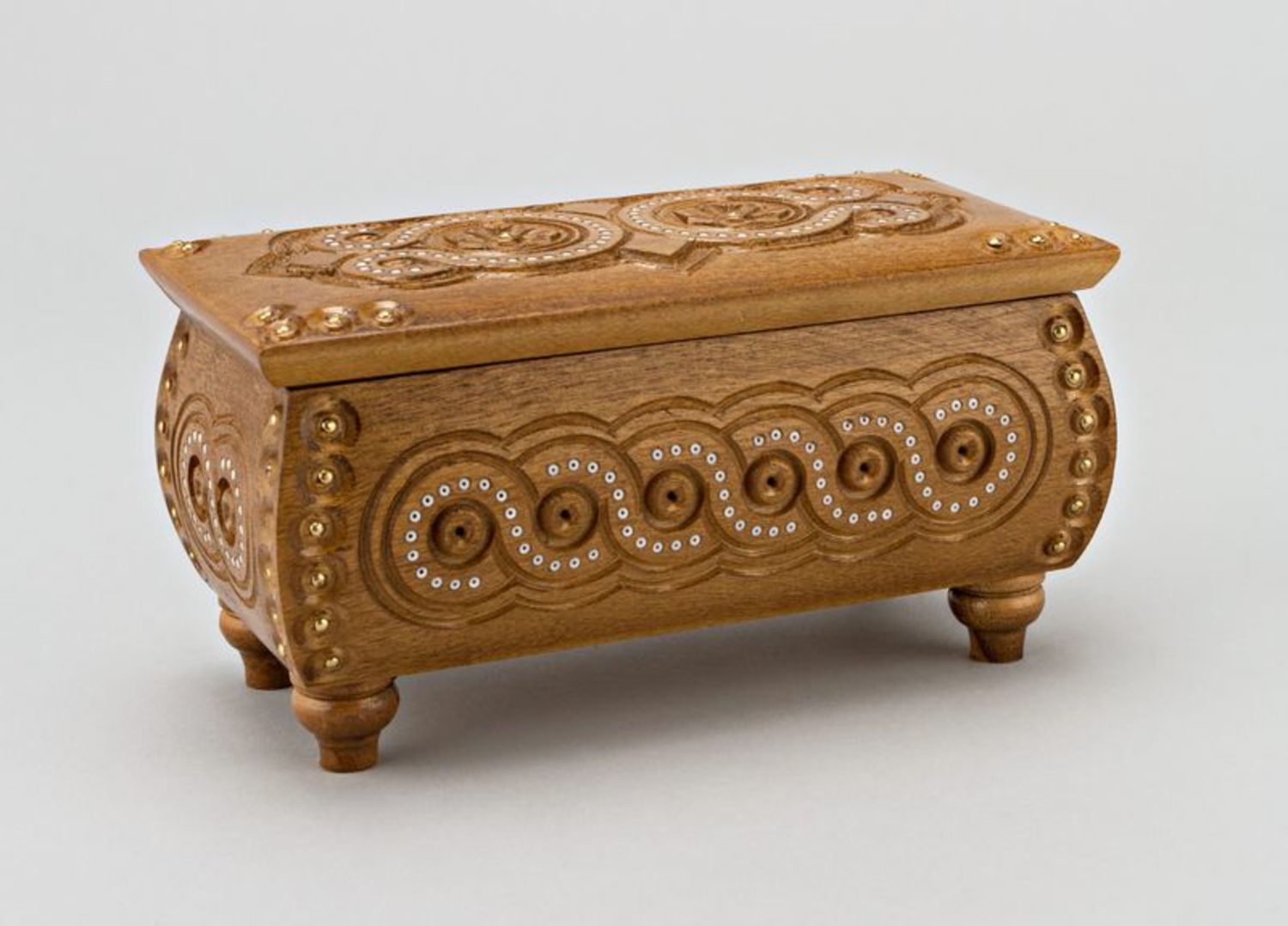 Carved wooden box with inlay photo 5