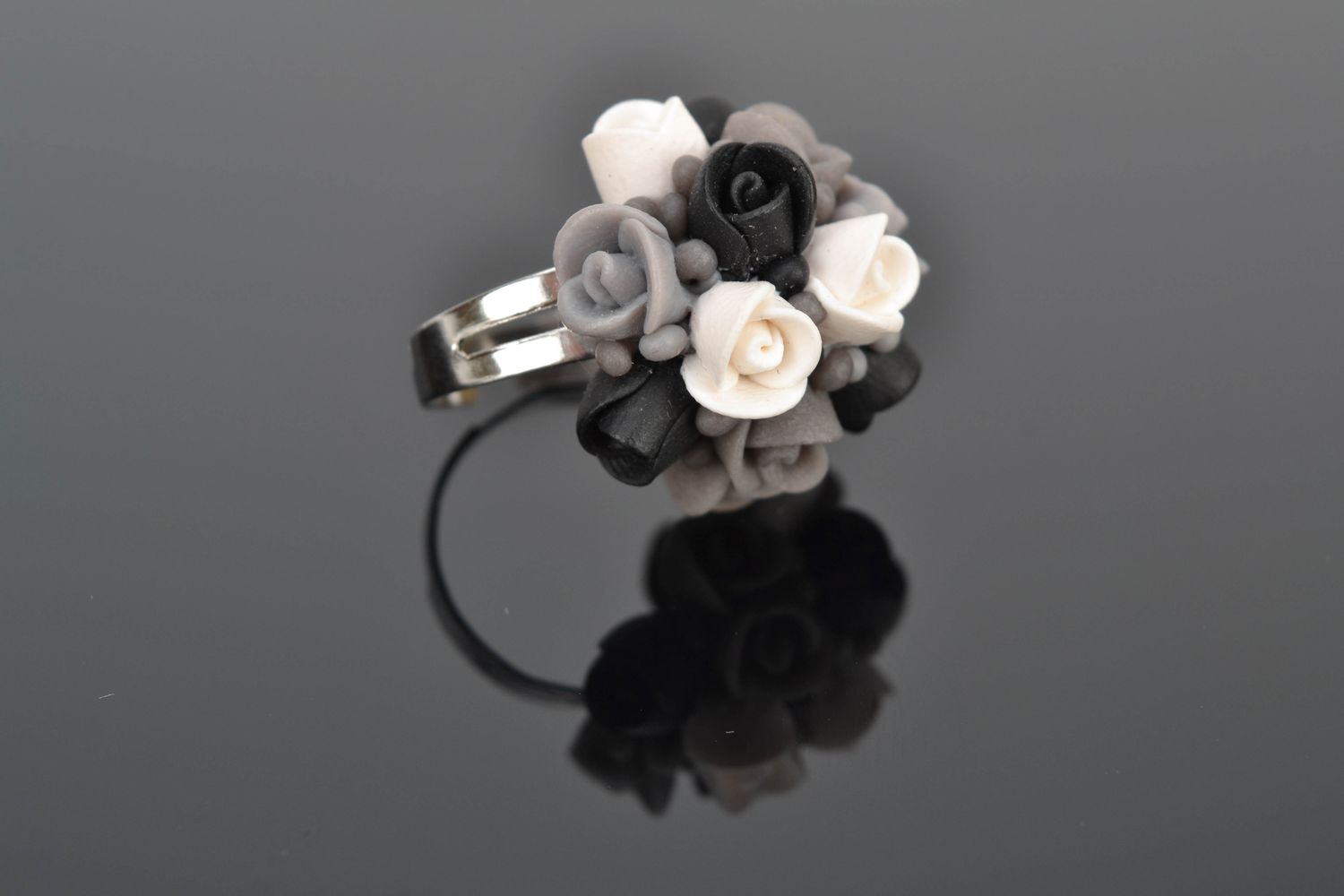 Polymer clay ring with flower bouquet photo 1